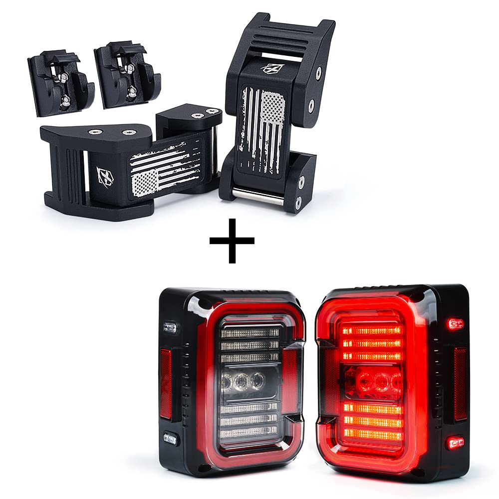 Xprite Aluminum Hood Latches & LED Tail Lights for Jeep Wrangler JK JKU (2007-2018) - Off-Road Accessories for Enhanced Safety & Style
