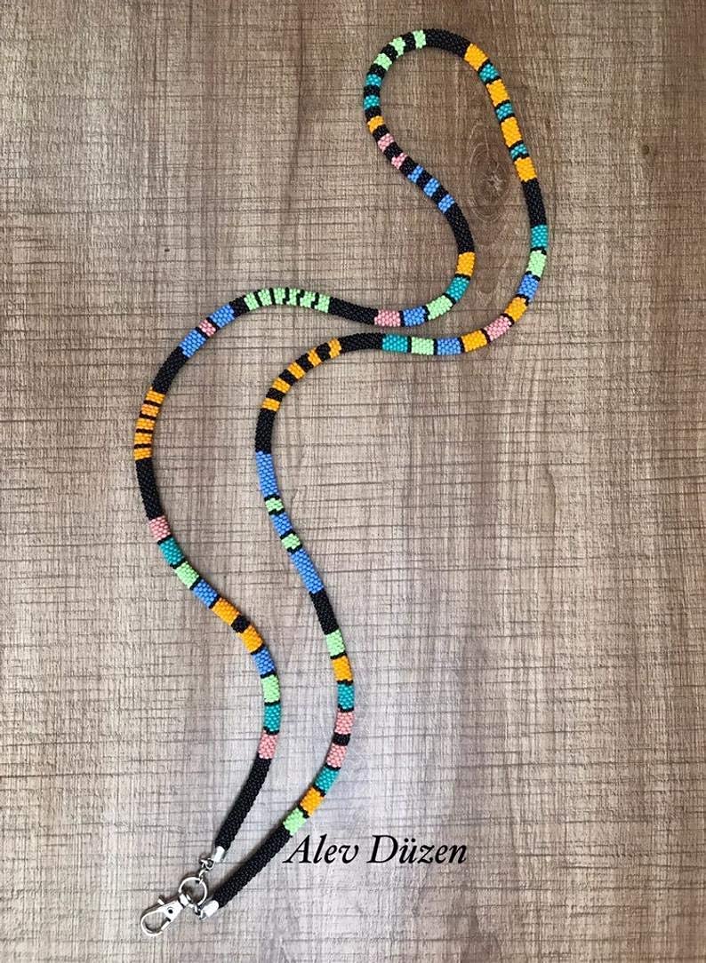 Beaded Lanyard for Teachers - Stylish ID Badge Holder with Beaded Crochet Design - Perfect Teacher Gift for School, Office, and Conference Use