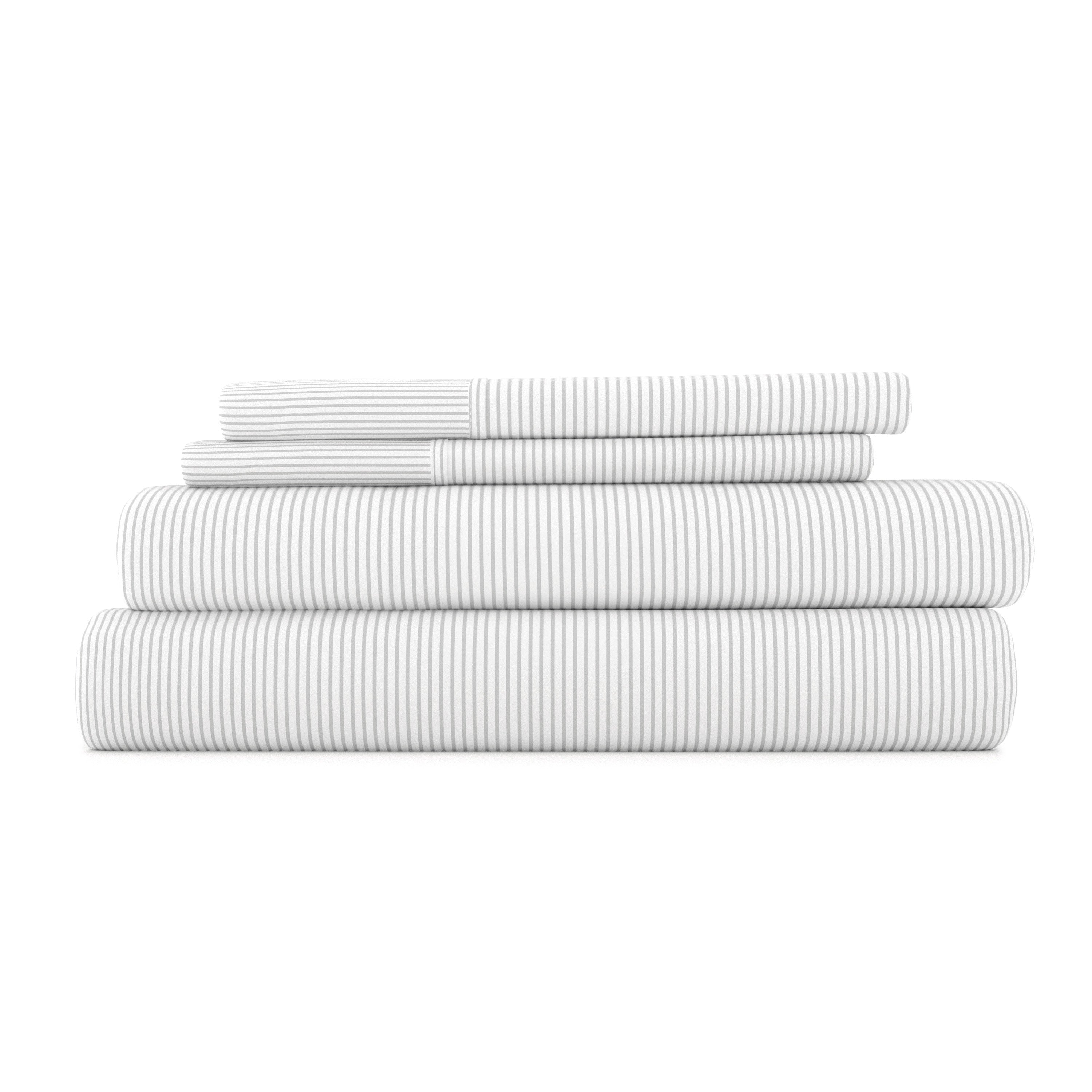 Premium Pinstriped Pattern 4-Piece Bed Sheet Set - Soft & Breathable Cotton - Queen Size - Perfect for Master Bedroom, Guest Room & Dorm Decor