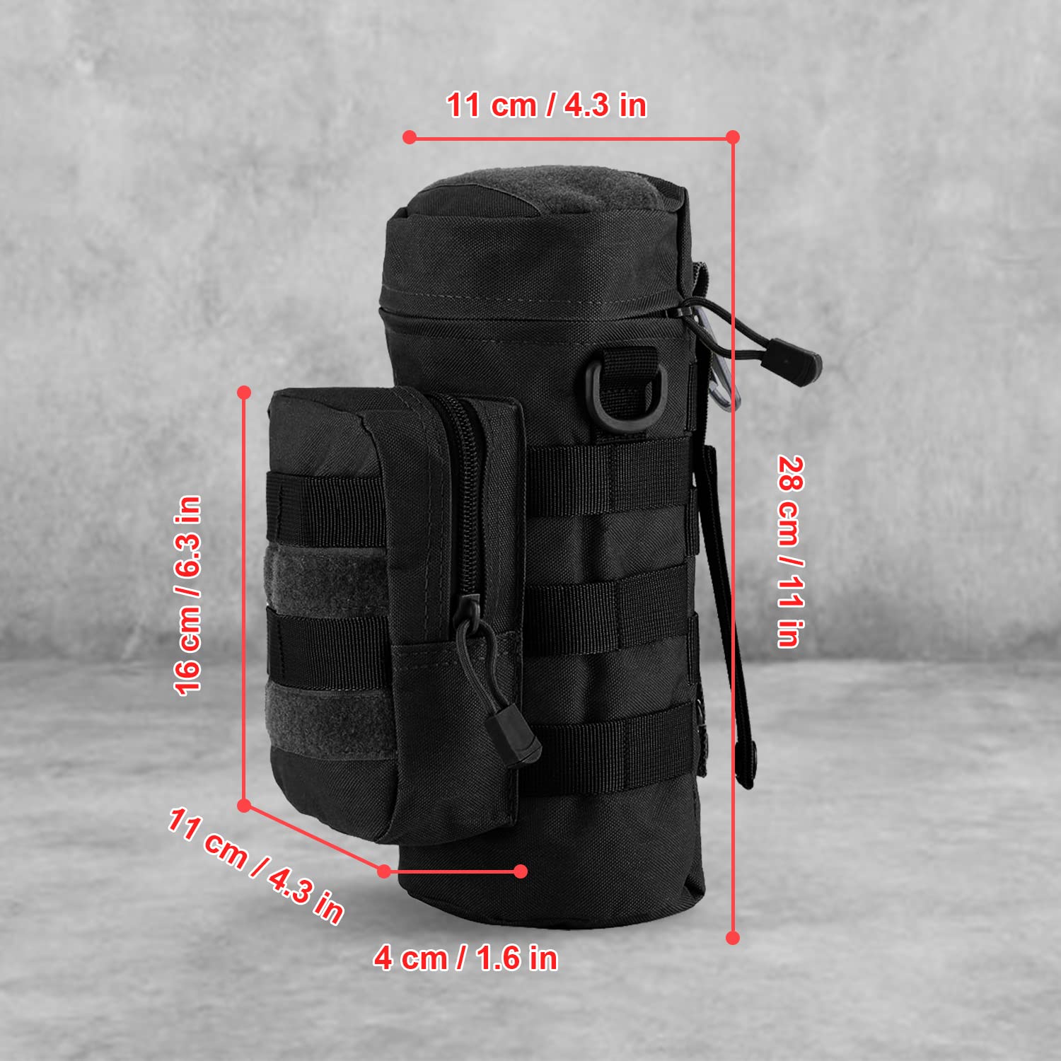 Tactical MOLLE Water Bottle Holder for Backpack - Military Grade Bottle Pouch Carrier with Metal Hook - Perfect for Hiking, Camping, Cycling & Outdoor Adventures