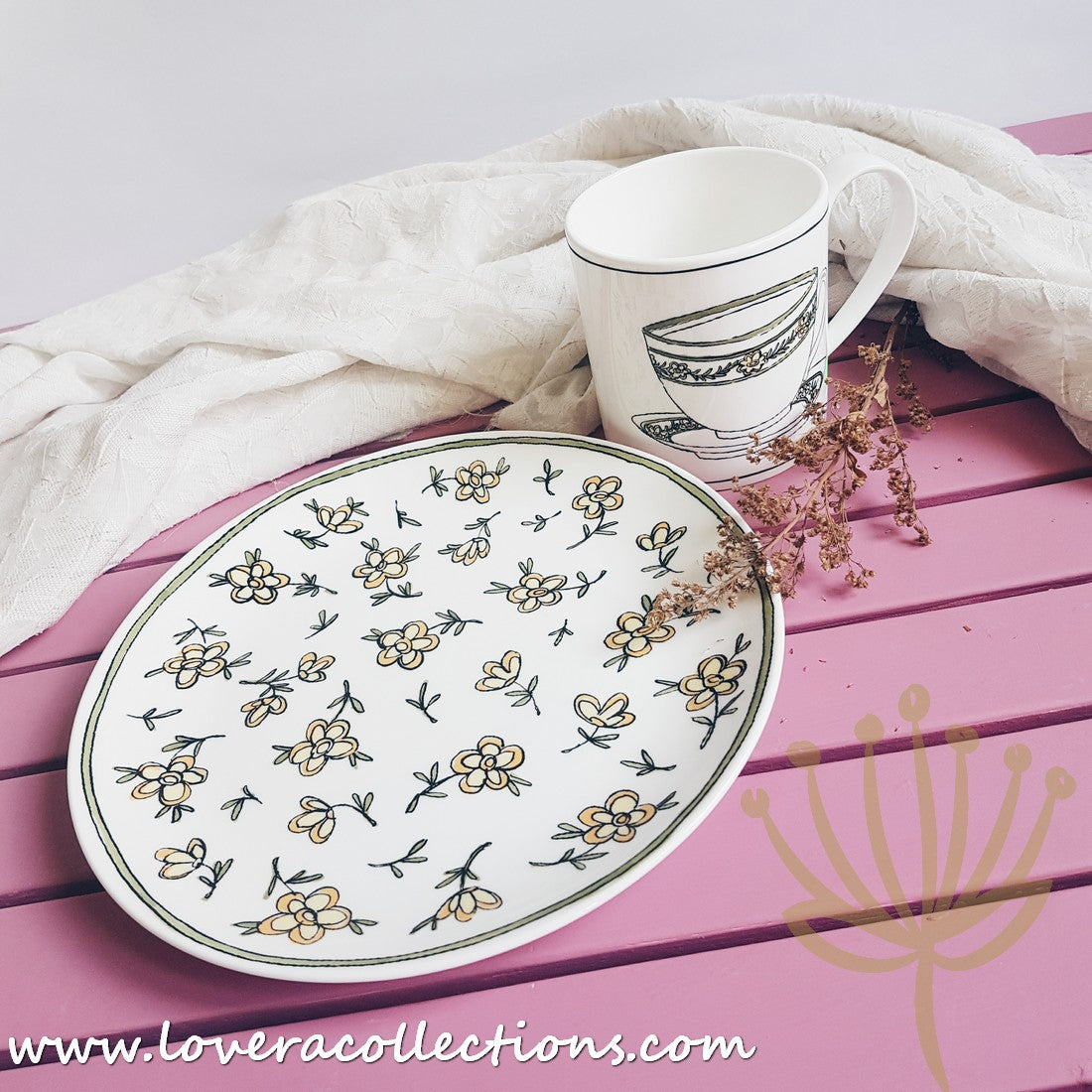 Twig New York Daisy Chain Ceramic Coffee Mug - 16oz Large Tea Cup with Handle, Dishwasher & Microwave Safe - Perfect for Home, Office, or Gift Giving