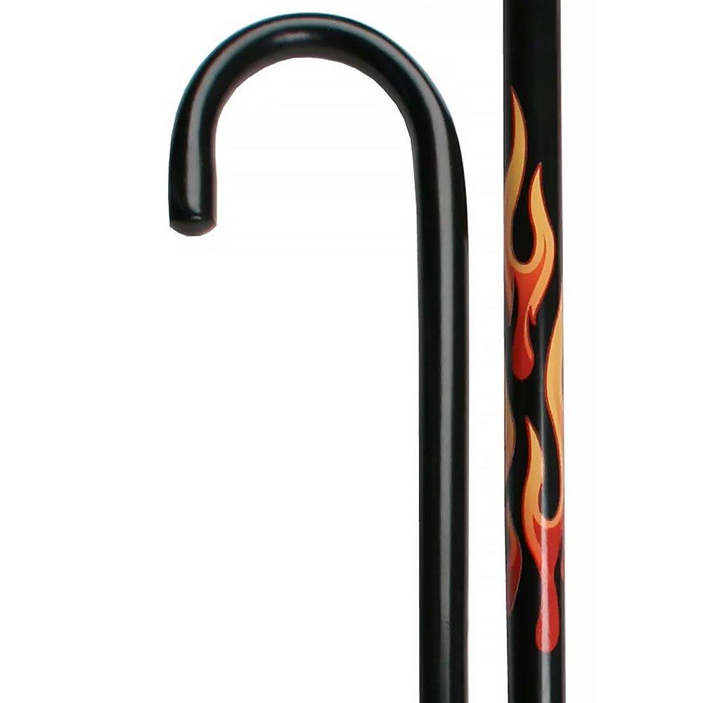 Premium Black Beechwood Walking Cane with Flame Design - Scratch & Dent Resistant V2183 - Ideal for Hiking, Travel, and Elderly Support