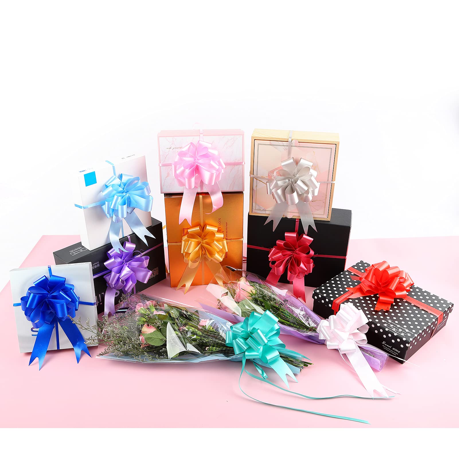 10pcs Large Silver Gift Bows for Wrapping - Perfect for Party Decor, Car Decorations, Gift Baskets, Birthday Presents & Flower Arrangements - Premium Pull Bows (B15-Silver)