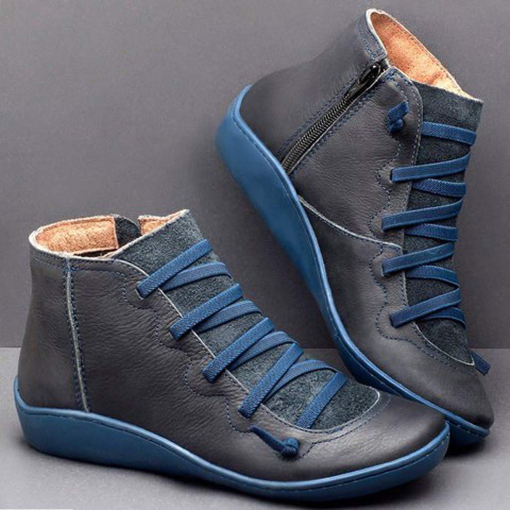 Women's Vintage Ankle Booties - Flat Heel Lace Up & Side Zip Low Heel Boots with Arch Support | Perfect for Fall Fashion, Casual Outfits & Office Wear