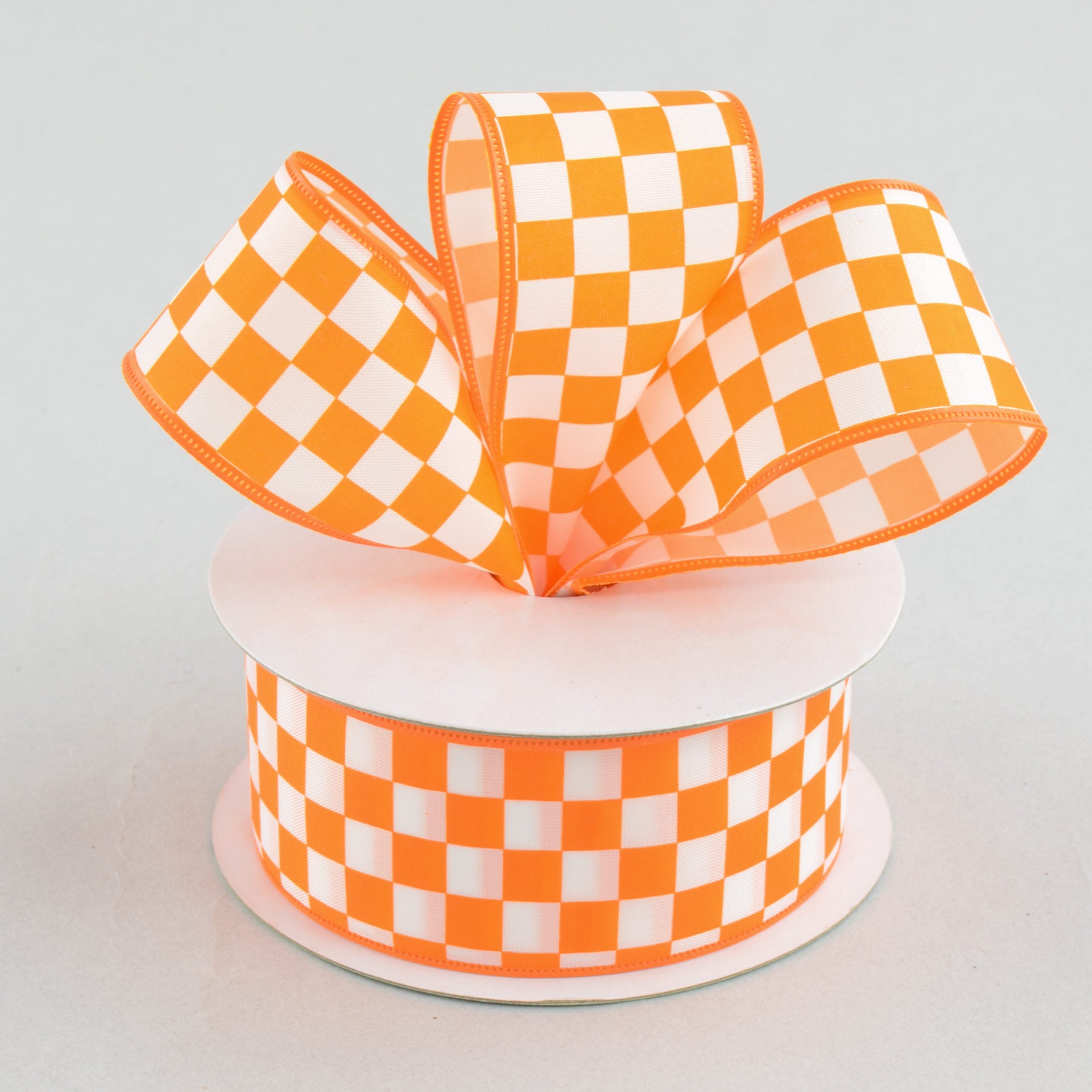 1.5 Inch Orange and White Checked Ribbon - 10 Yards Bulk Roll for Gift Wrapping, Crafts, Party Decorations, and DIY Projects
