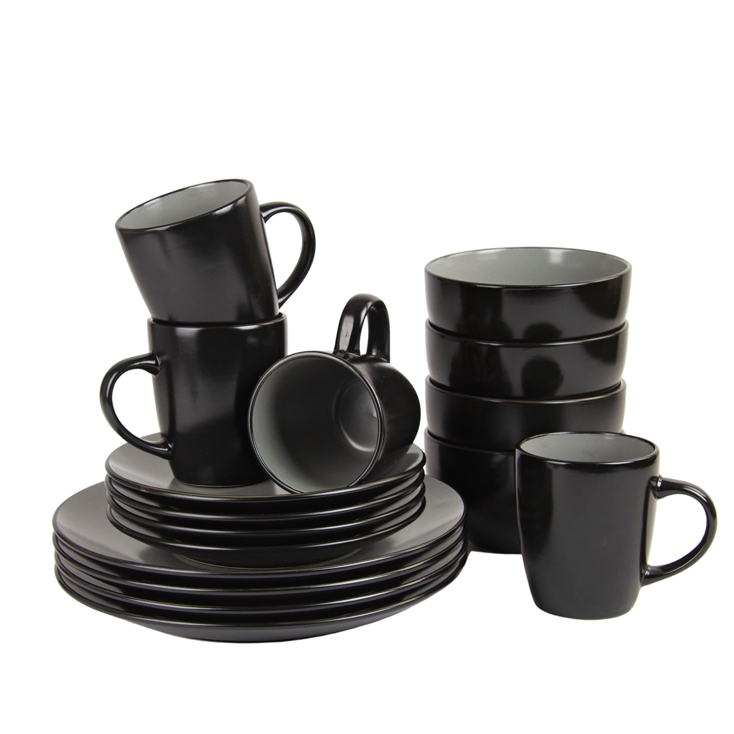 10-Piece Strawberry Street Two-Tone Coupe Dinnerware Set - Black & Gray - Elegant Tableware for Casual Dining, Entertaining & Everyday Use