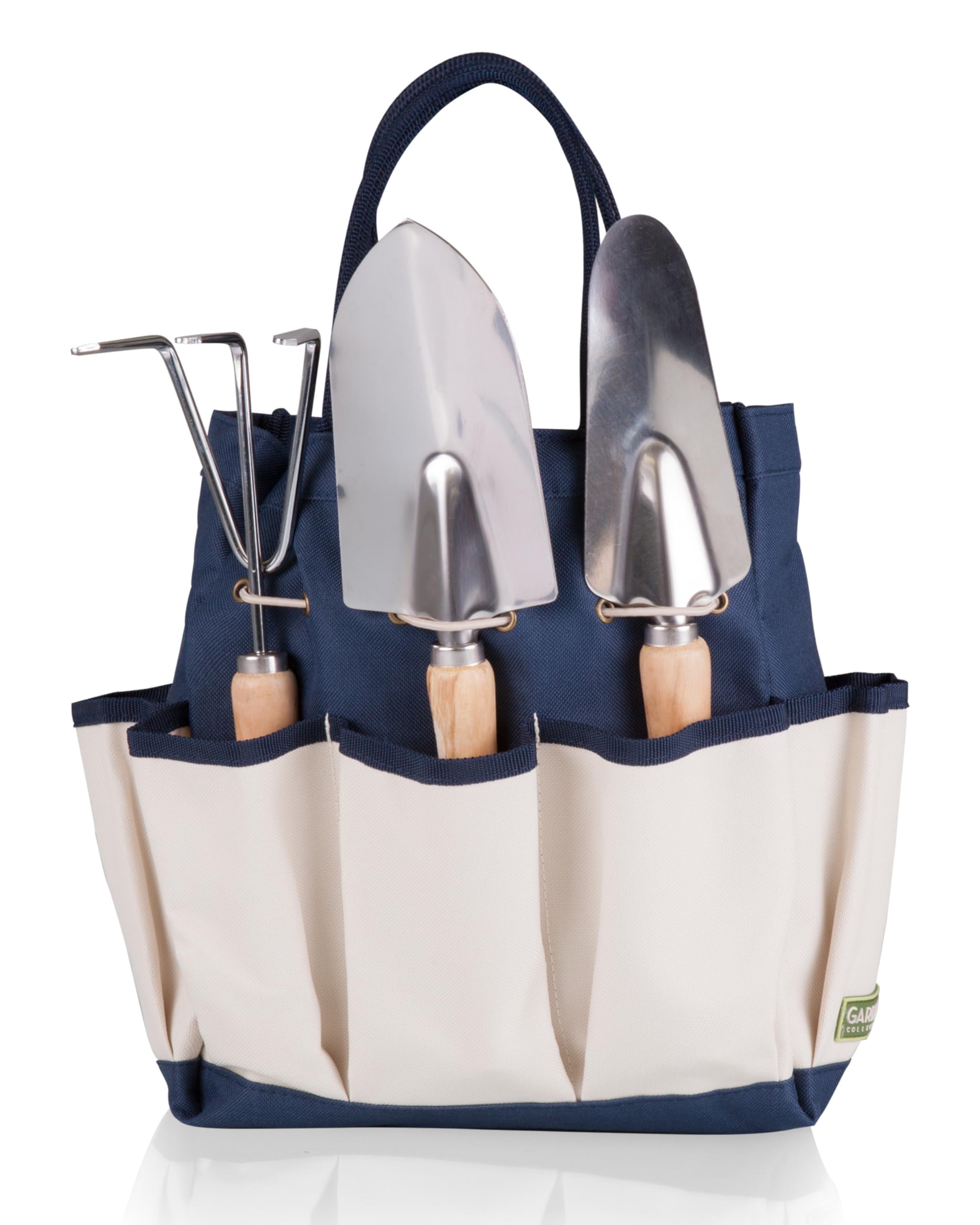 PICNIC TIME Garden Tool Organizer Bag with Tool Set - Heavy Duty Gardening Storage for Women & Men - Navy Blue with Beige Accents - Perfect for Outdoor Planting, Weeding & Yard Work