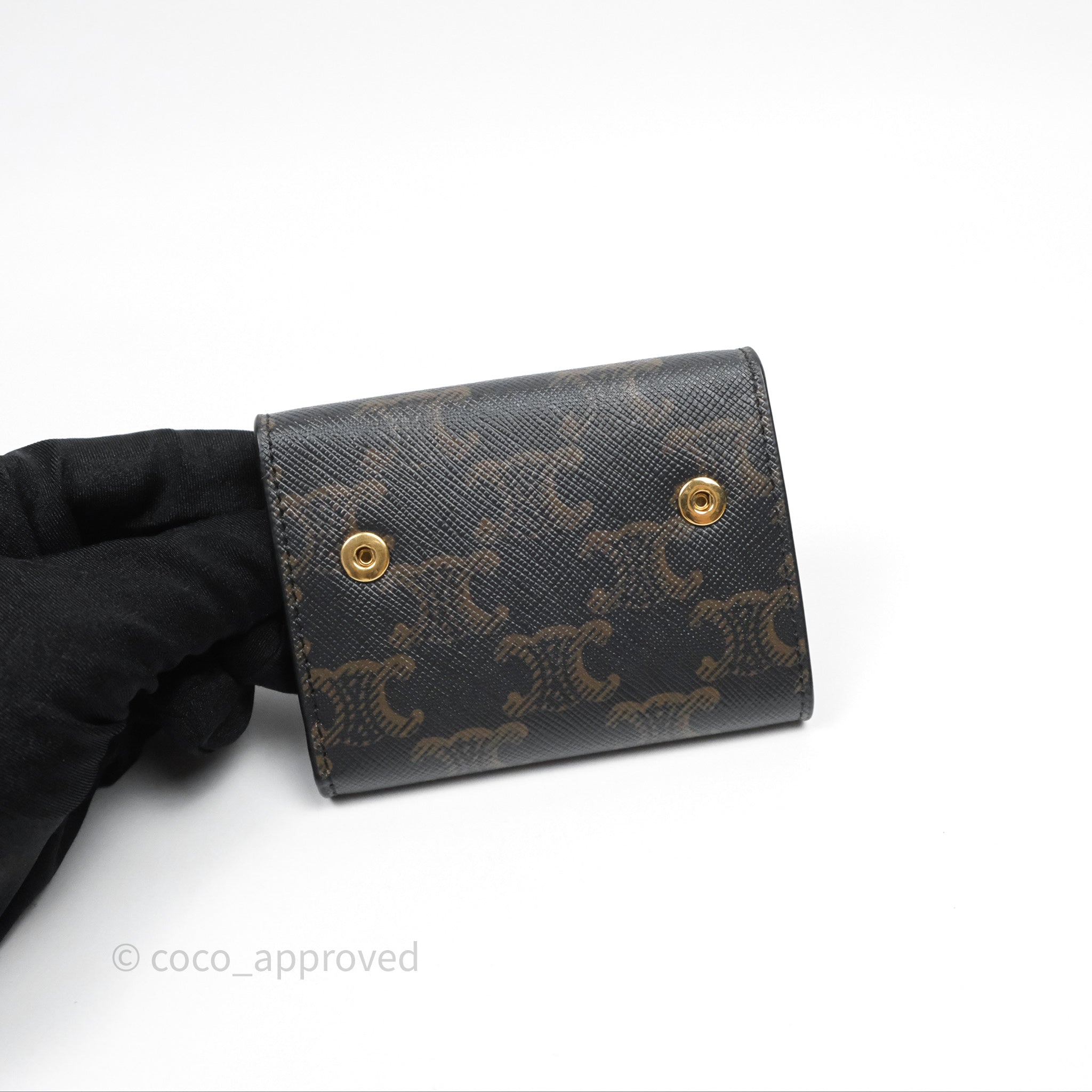 Celine Triomphe Canvas Compact Wallet with Coin Pocket - Tan Lambskin Leather for Women | Luxury Small Card Holder for Everyday Use & Travel Accessories