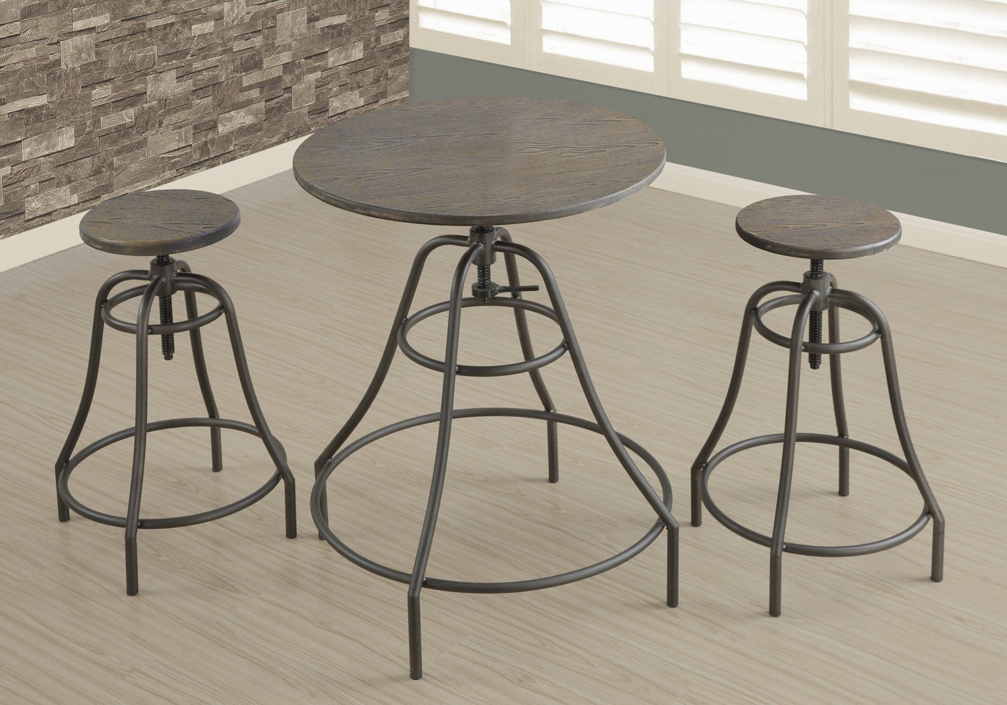 **3-Piece Distressed Brown Dining Set with Bronze Metal Accents - Perfect for Farmhouse, Rustic, and Vintage Home Decor**