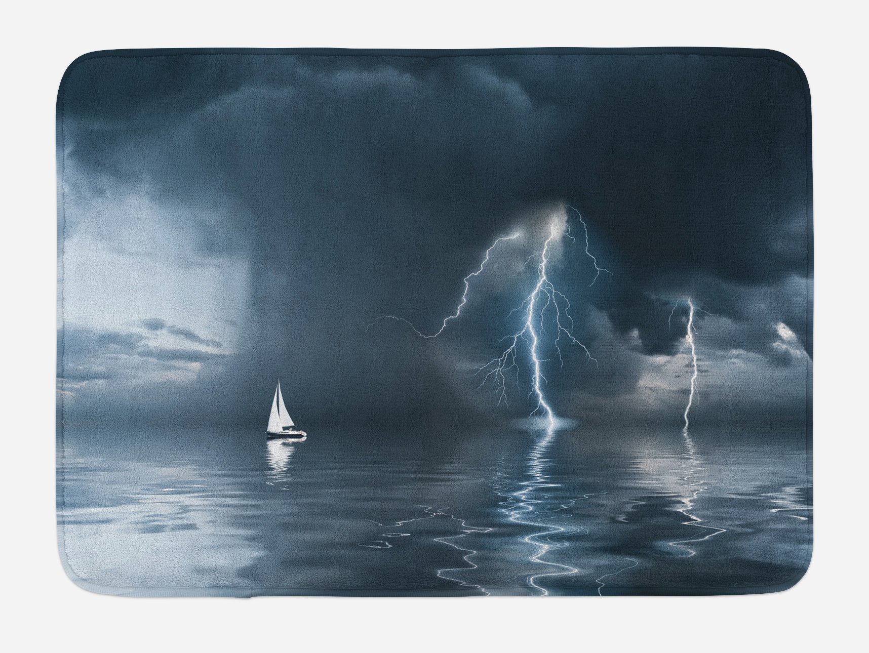 Ambesonne Non-Slip Sailboat Bath Mat - Yacht Ocean Thunderstorm Rain & Lightning Art Print - Plush Bathroom Decor Rug 30.2