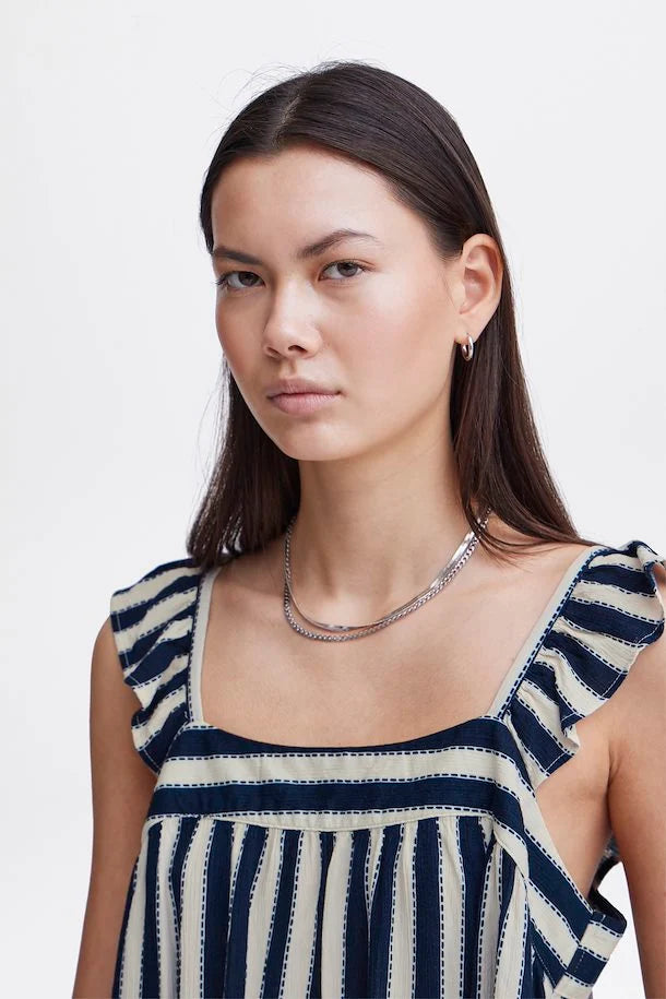 Marrakech Square Neck Top - Total Eclipse Stripe Women's Fashion Blouse | Boho Chic Summer Tops for Beach, Vacation & Casual Outings