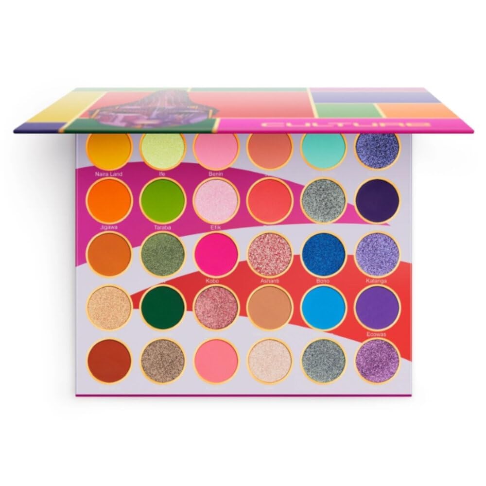 Juvia's Place The Culture Eyeshadow Palette - 30 Highly Pigmented Pressed Shadows in Yellow, Green, Pink, Purple, Orange & Glitter Shades for Vibrant Eye Makeup | Perfect for Daytime Glam & Nighttime Sparkle