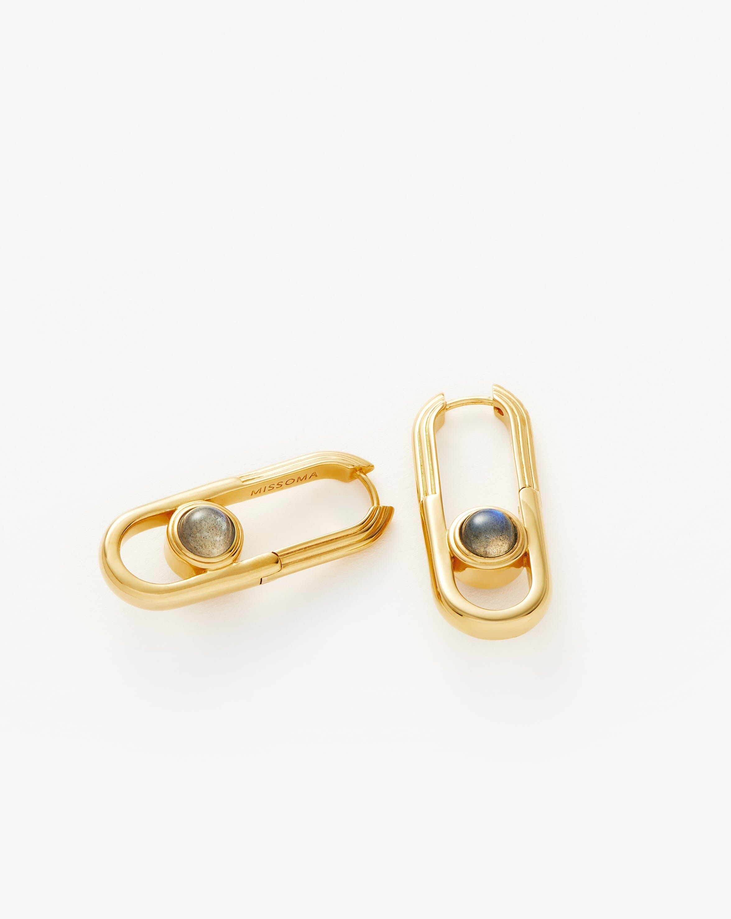 Zenyu Link Gemstone Ovate Hoop Earrings | 18k Gold Plated Labradorite Dangle Earrings for Women | Elegant Jewelry Gift for Birthday, Anniversary & Special Occasions