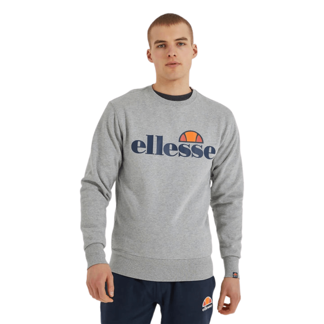 Ellesse Men's Succiso Grey Marle Crew Sweatshirt - Comfortable Casual Pullover for Gym, Running & Streetwear Fashion