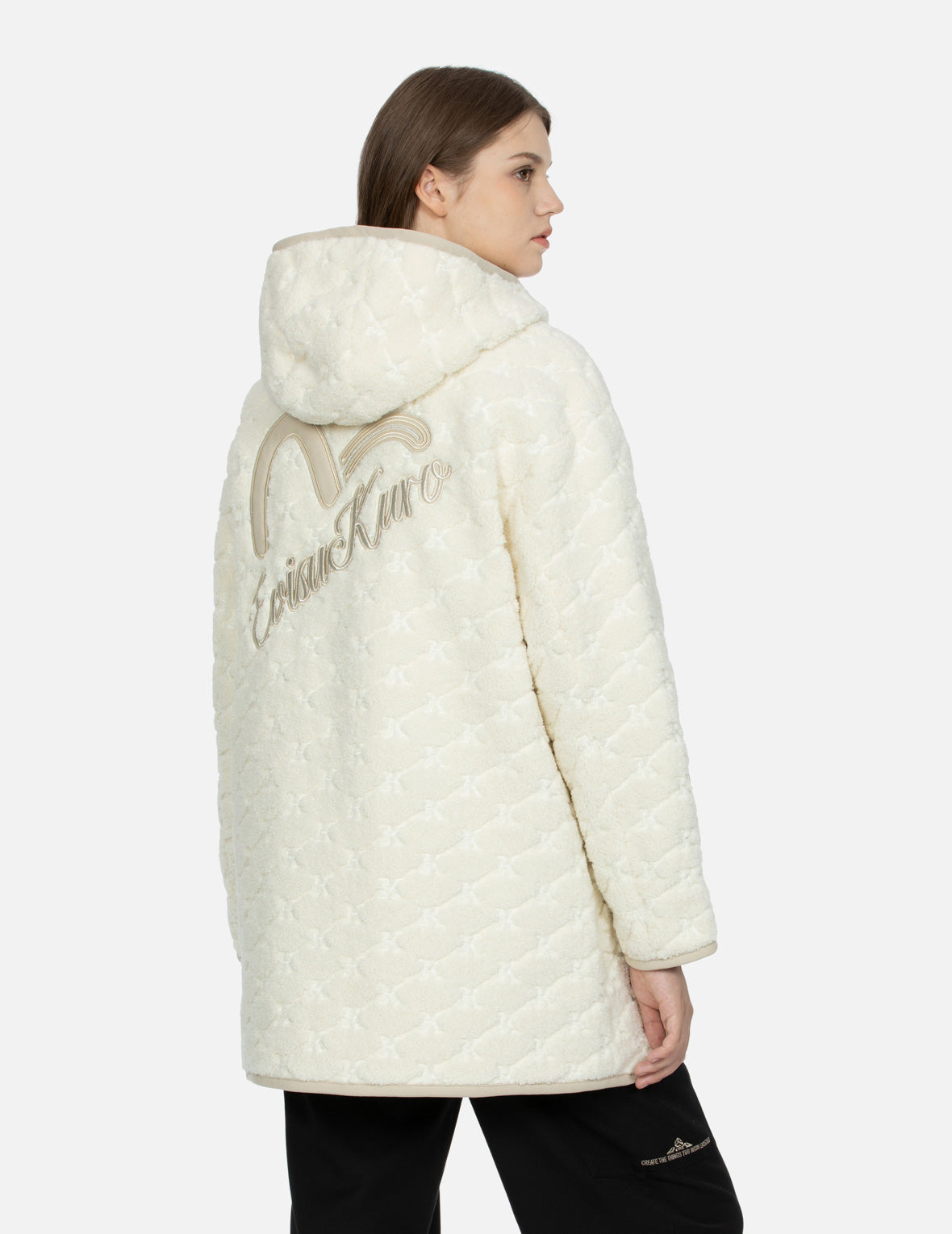 Logo Embossed Sherpa Oversized Coat - Winter Warm Fleece-Lined Jacket for Women & Men | Cozy Outerwear for Cold Weather, Street Style Fashion