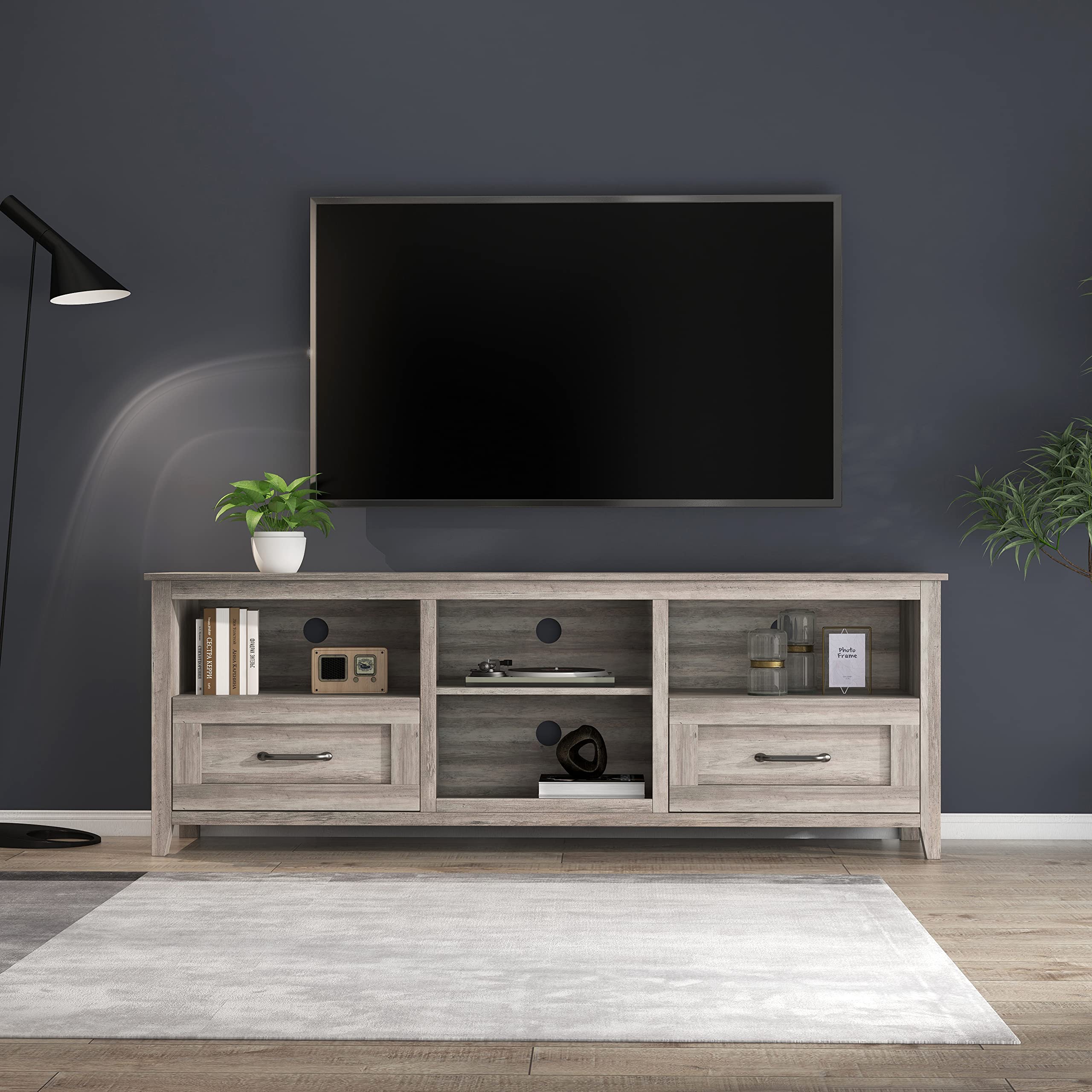 Gray TV Stand for 75-80 Inch TVs, Modern Entertainment Center with Storage for Living Room - Perfect for Home Theater & Media Organization