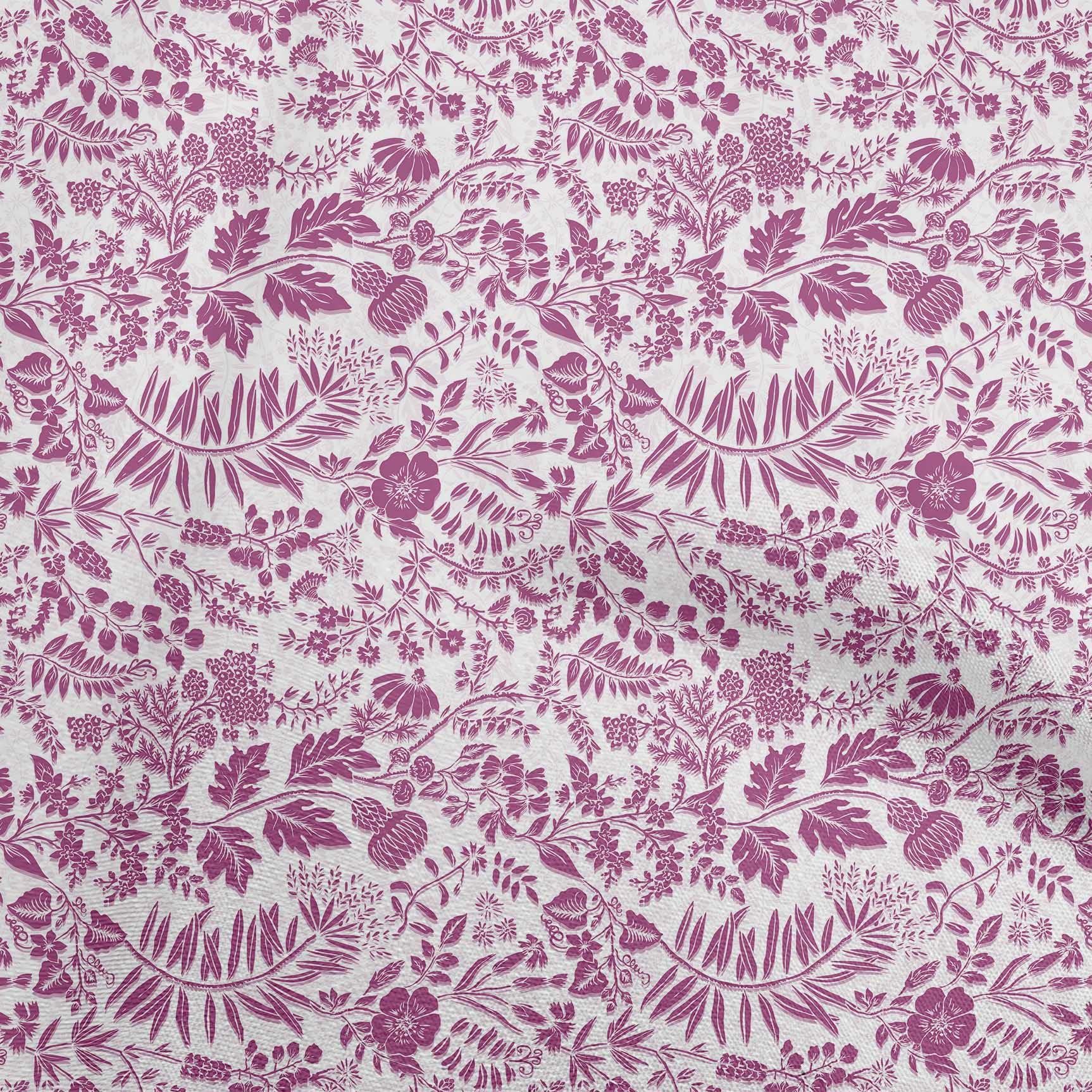 oneOone Cotton Cambric Pink Floral Silhouette Printed Fabric - 56 Inch Wide for DIY Clothing, Dresses, Quilting & Home Decor Sewing Supplies | Premium Quality by The Yard