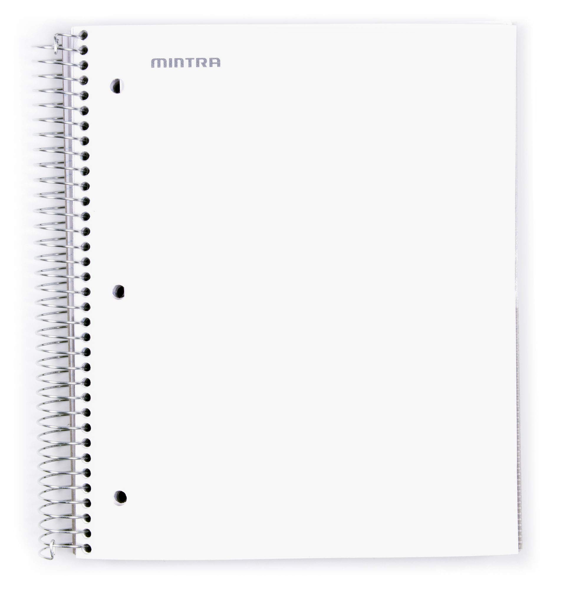 Mintra 5-Subject Spiral Notebook - 200 Sheets, College Ruled, White, Durable Poly Pockets & Moisture-Resistant Cover - Ideal for School, Office, Business & Professional Use - Perfect for Note-Taking, Journaling & Project Planning