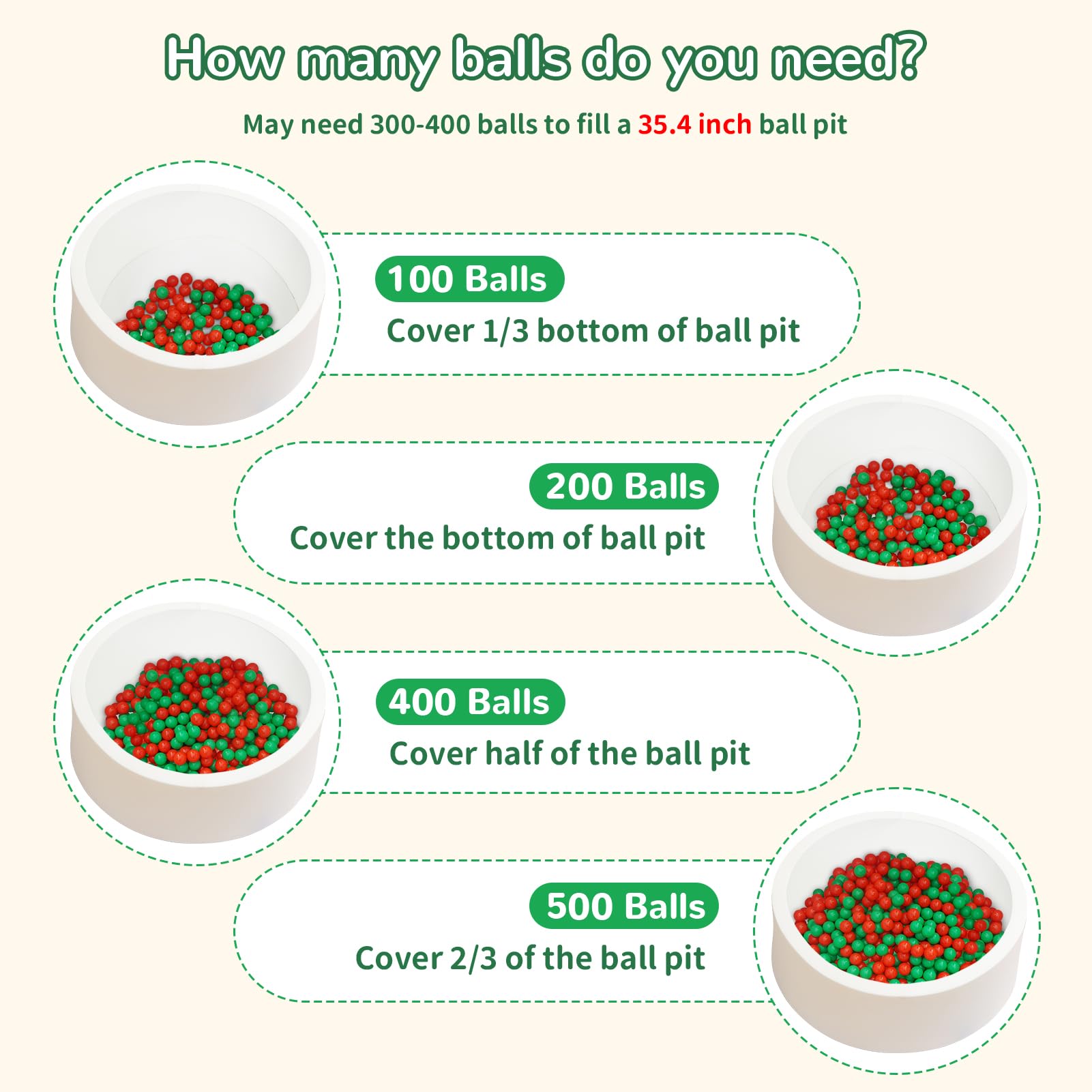 100 Phthalate-Free & BPA-Free Crush-Proof 2.16 Inch Plastic Ball Pit Balls for Kids - Safe Toddler Toys for Indoor Play Tents, Pools & Birthday Gifts (Red & Green)