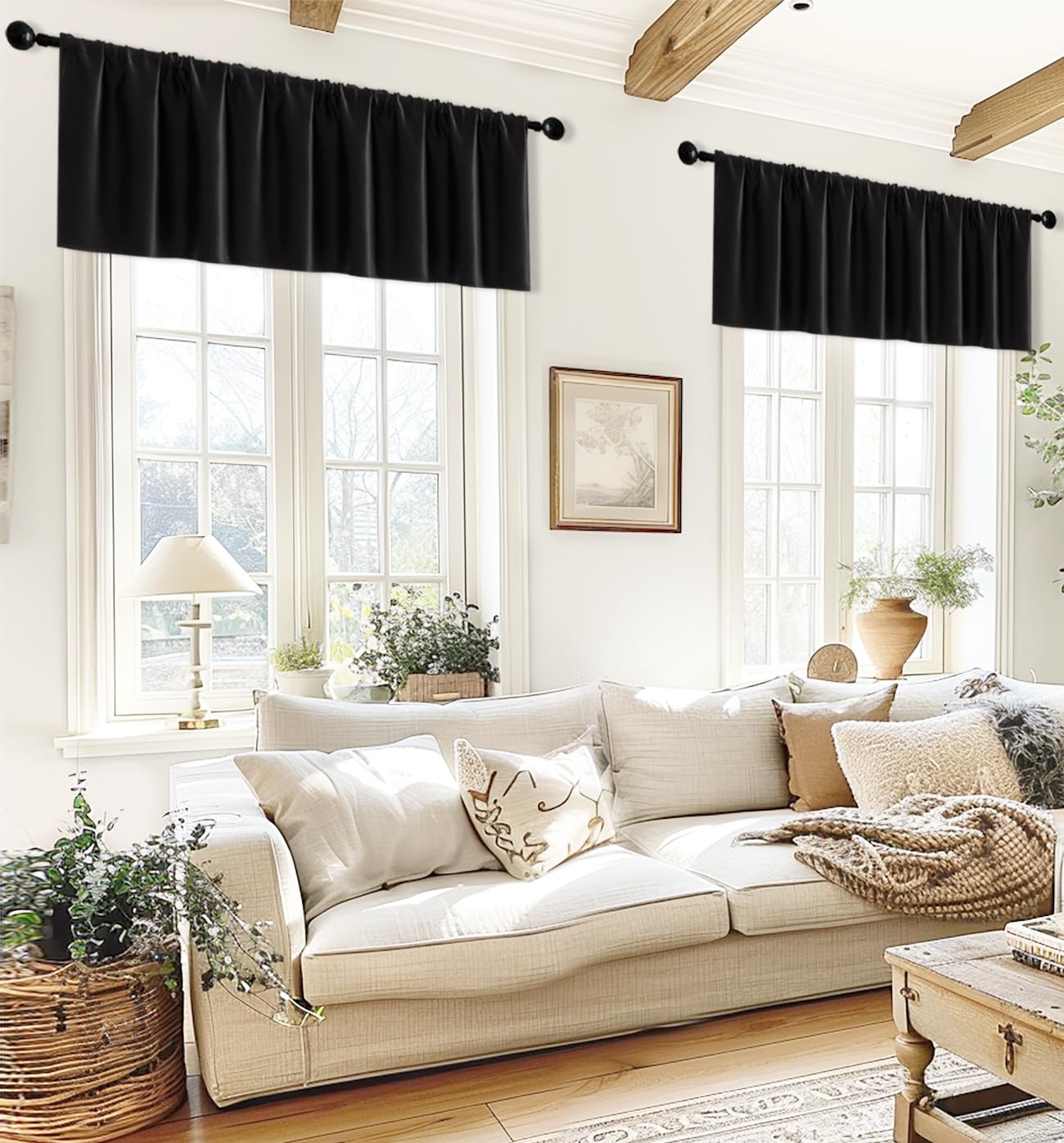 Waterproof Black Curtain Valances for Bathroom & Shower Windows - 60