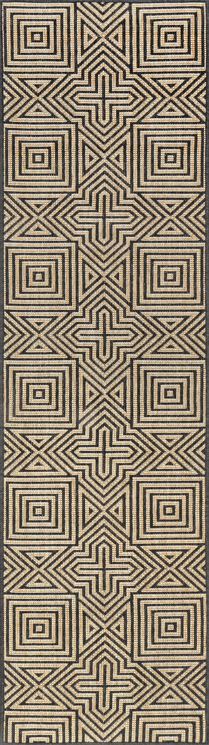 Greek Tiles Indoor/Outdoor Rug - Non-Slip Waterproof Floor Mat in Charcoal Grey | Perfect for Patio, Deck, Kitchen & Bathroom