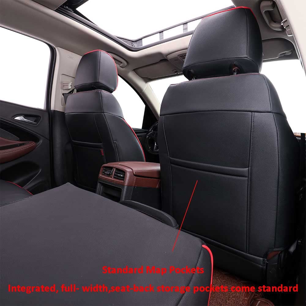 Premium EKR Custom Fit Leather Car Seat Covers for Buick Envision 2021-2024 - Full Set Black with Red Stitching - Waterproof & Anti-Slip Protection for Daily Commute & Road Trips