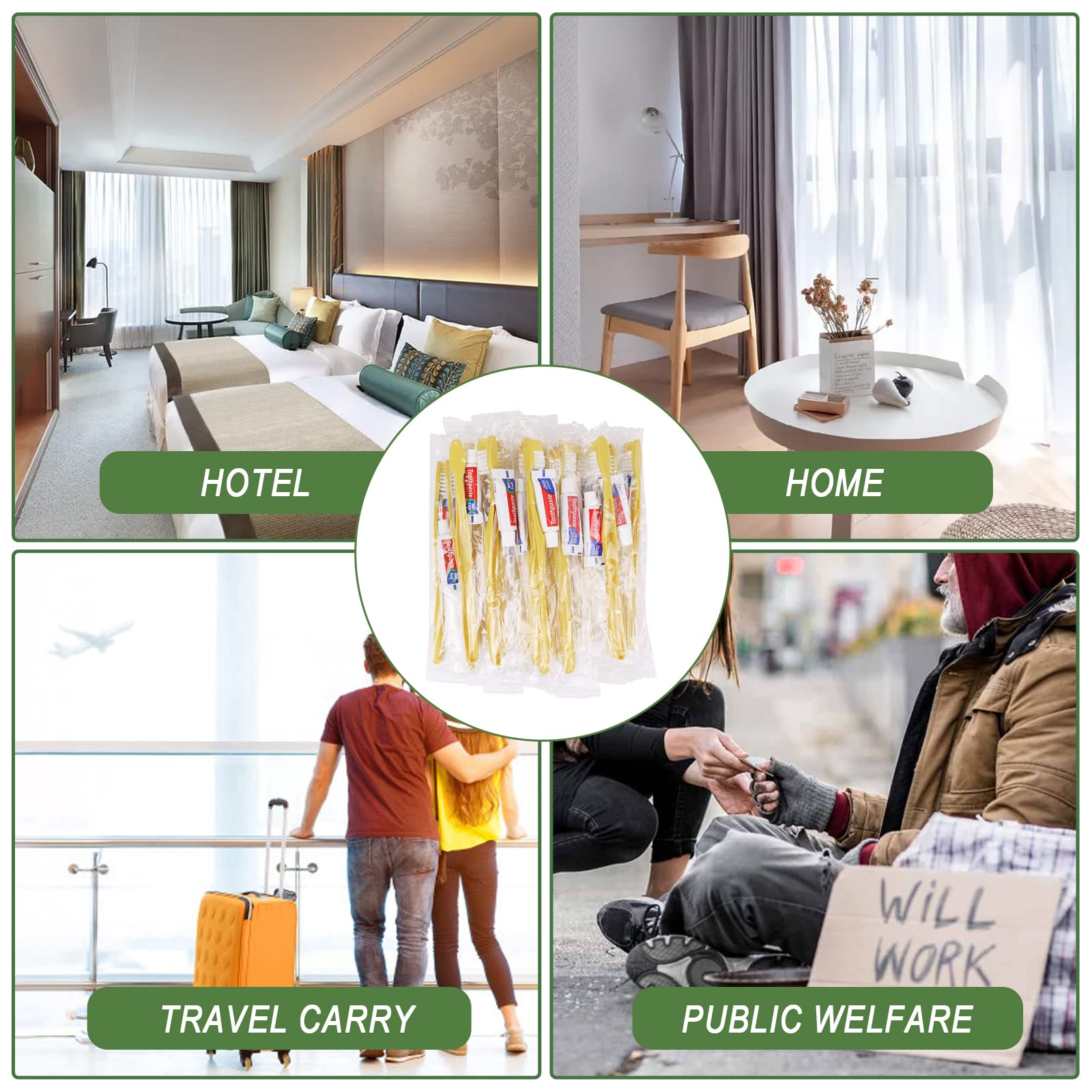 1000 Pack Disposable Toothbrushes with Toothpaste - Individually Wrapped Yellow Hollow Travel Toothbrushes Kit for Travel, Hotels, Nursing Homes & Charity Donations | Bulk Oral Hygiene Supplies for Homeless Shelters, Hospitals & Emergency Kits