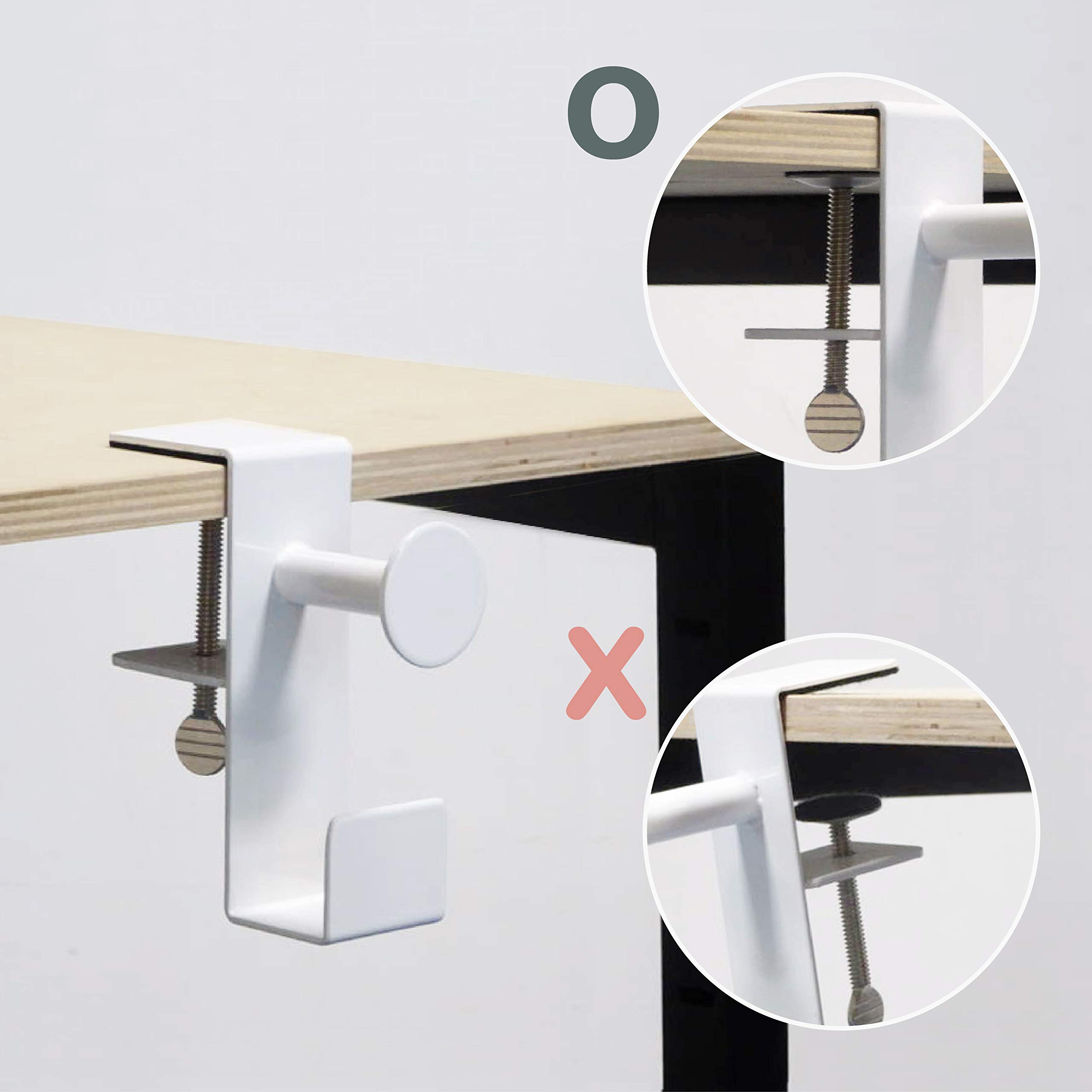 Adjustable Rotating Metal Under Desk Headphone Stand Holder - Universal Steel PC Gaming Headset Hanger Hook with Cable Organizer - Perfect for Office, Gaming Setup & Home Workspace (White, 2 Pack)
