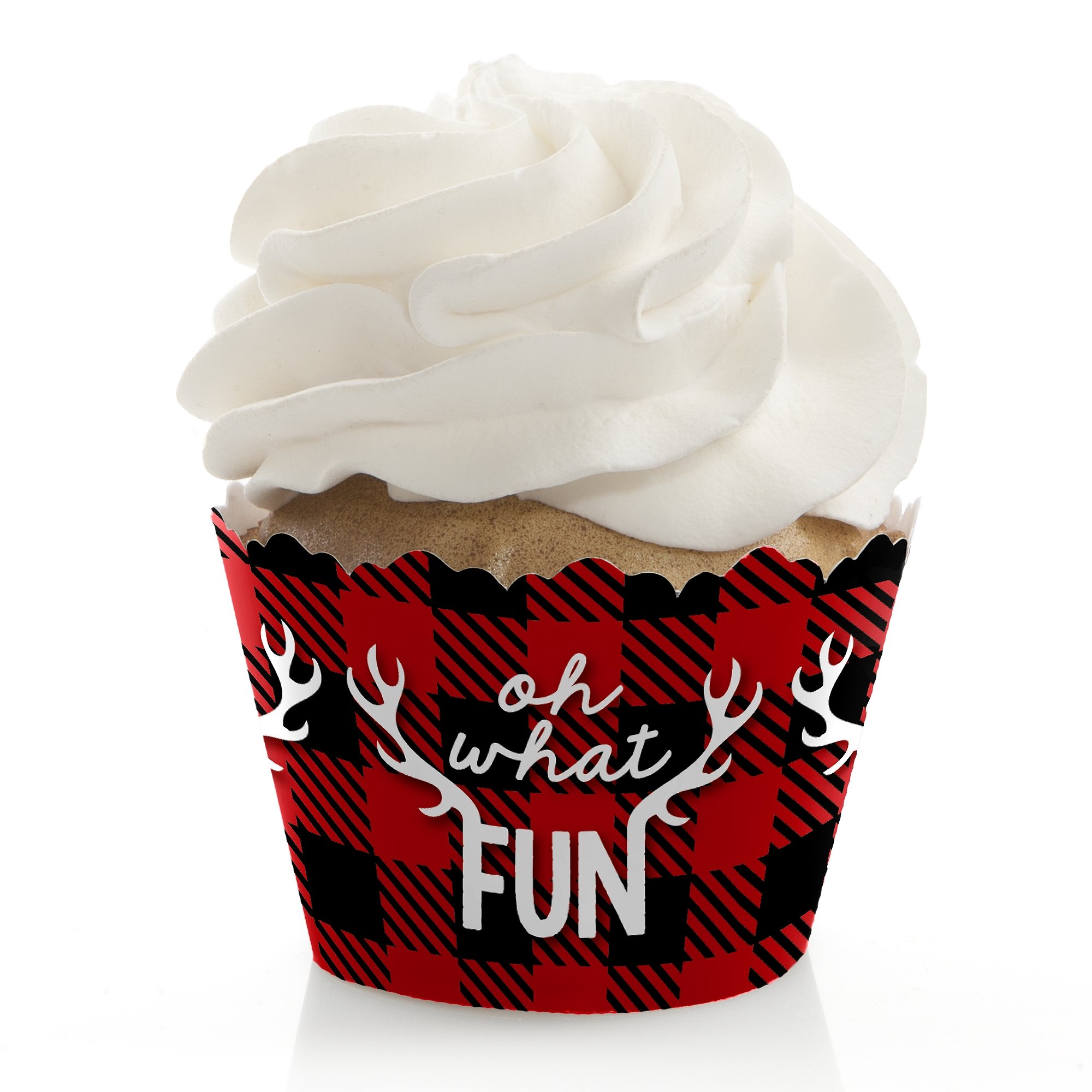 Big Dot of Happiness Prancing Plaid - Christmas & Holiday Buffalo Plaid Party Decorations - Set of 12 Cupcake Wrappers - Perfect for Holiday Parties, Baking & Festive Home Decor