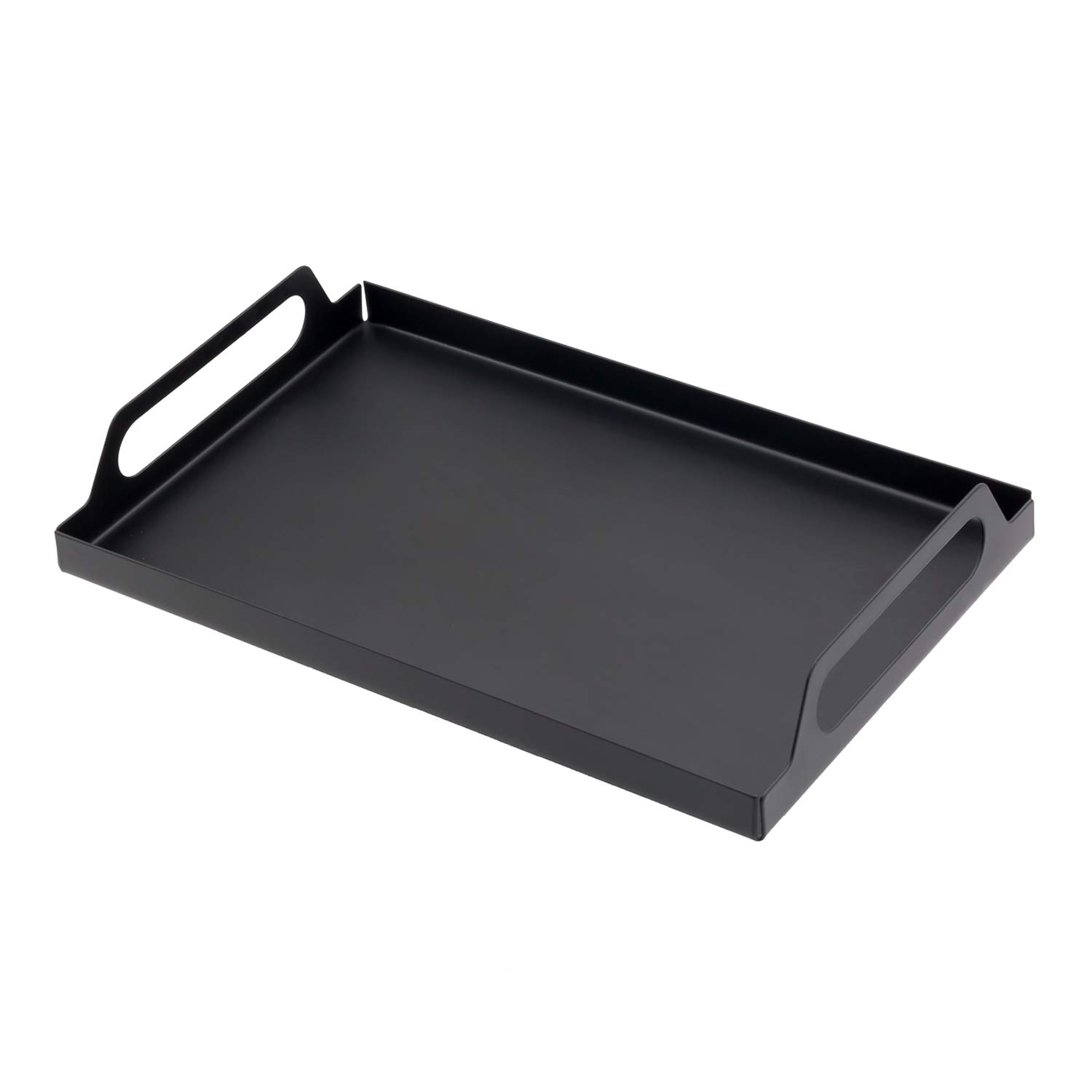 Black Metal Tray Organizer with Handles - 11.8 x 7.8 Inch Bathroom & Kitchen Storage Tray for Coffee Cups, Utensils, Makeup, and Essentials - Perfect for Countertop Organization in Home, Office, or Salon