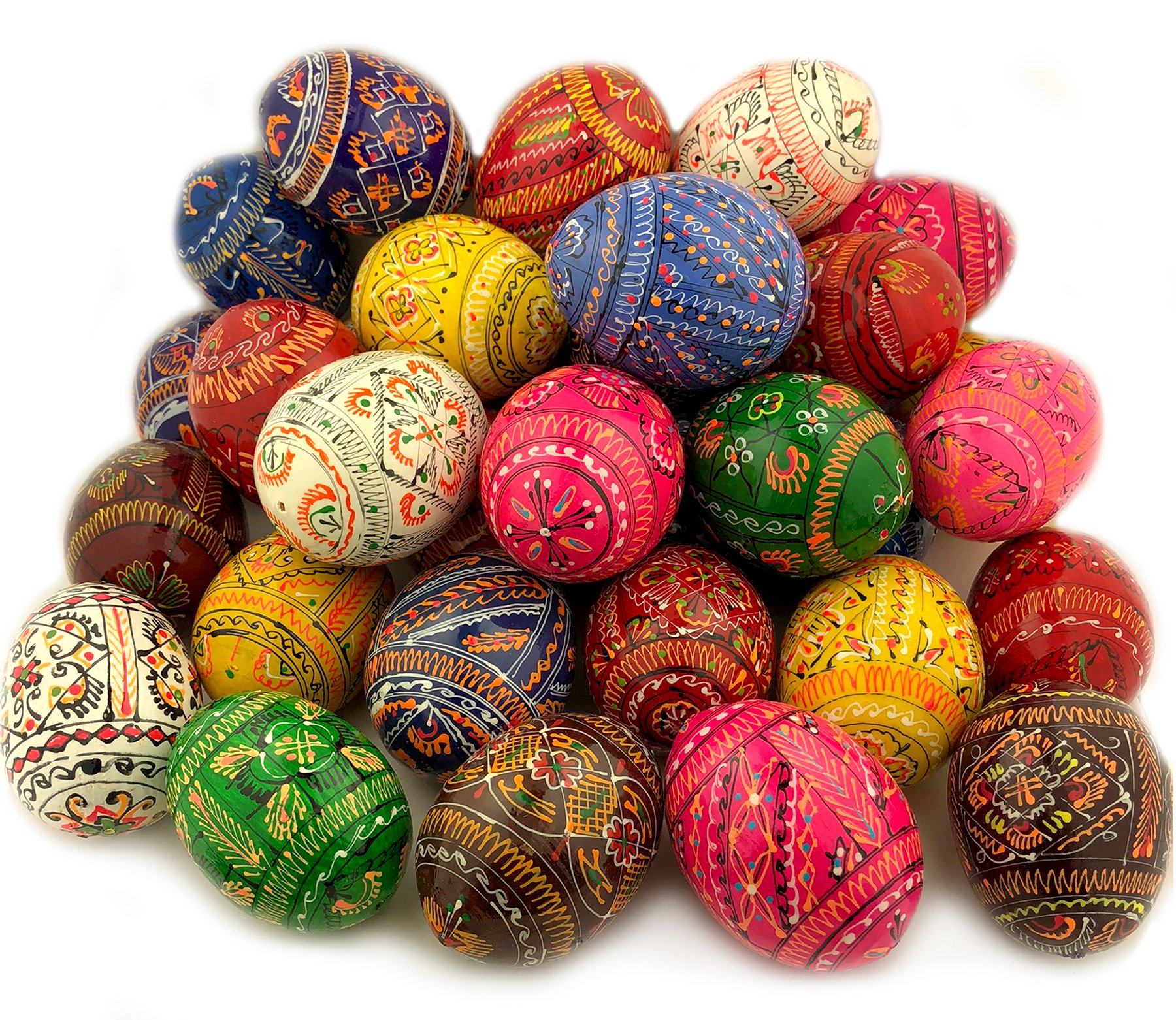 Hand-Painted Ukrainian Pysanky Easter Eggs - Set of 25 Wooden Religious Gifts (2 5/8 Inch) - Perfect for Easter Decorations, Home Décor, and Thoughtful Christian Gifts