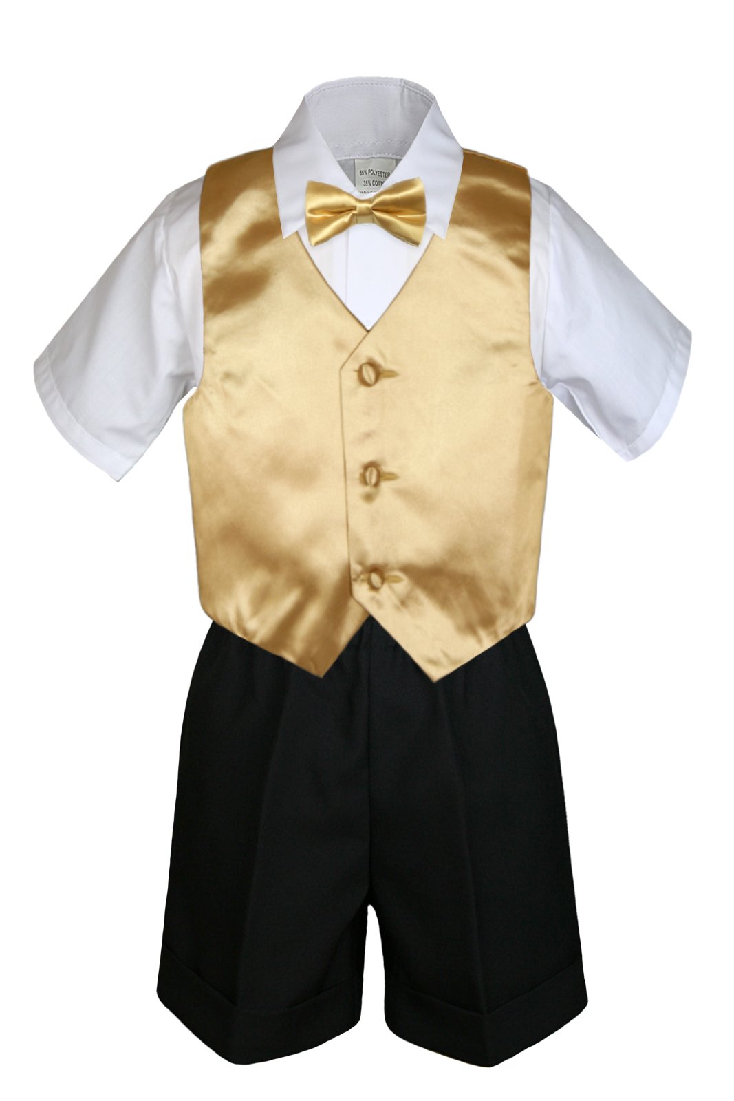 7-Piece Baby Boy Black Formal Shorts Check Suits Set with Extra Vest & Bow Tie - Sizes S to 4T - Perfect for Weddings, Parties & Special Occasions