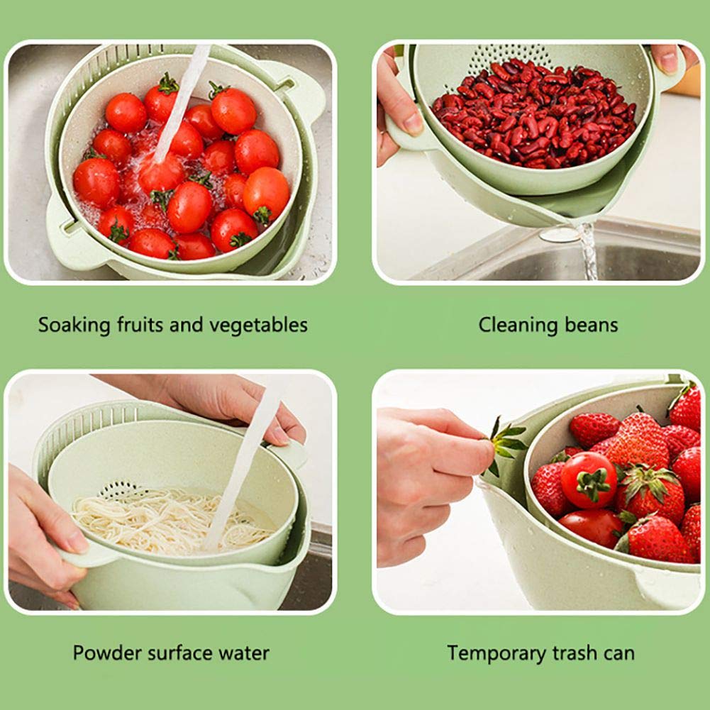 Forart 2-in-1 Kitchen Strainer and Colander Set - Large Plastic Washing Bowl with Rotatable Double-Layer Drain Basket for Cleaning Fruits, Vegetables, Pasta - Perfect for Meal Prep, Salad Making, and Healthy Cooking