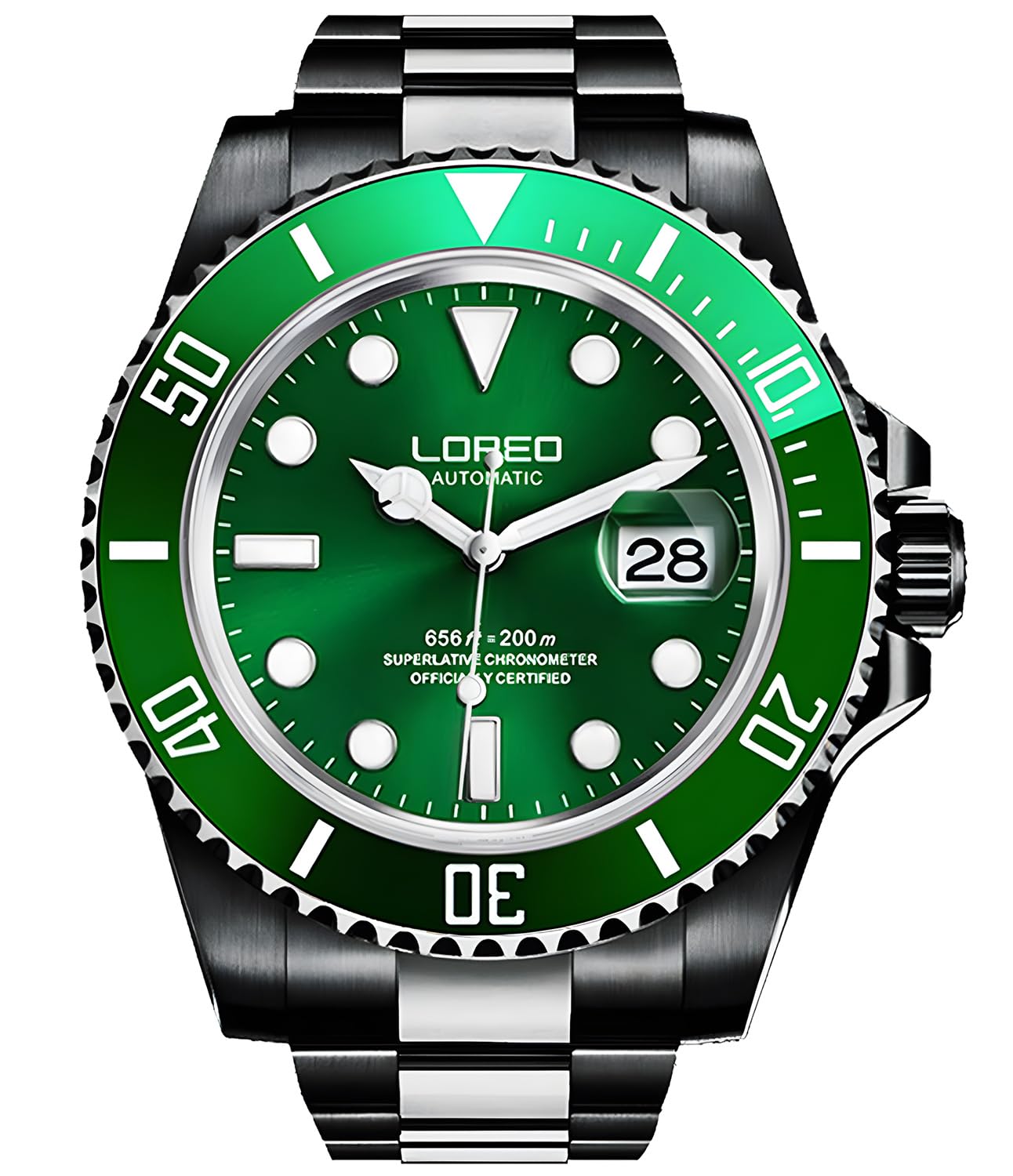 LOREO Men's Automatic Watch - Full Black Stainless Steel, Sapphire Glass, Rotating Bezel, Military Waterproof - Perfect for Outdoor Adventures, Business Meetings & Daily Wear