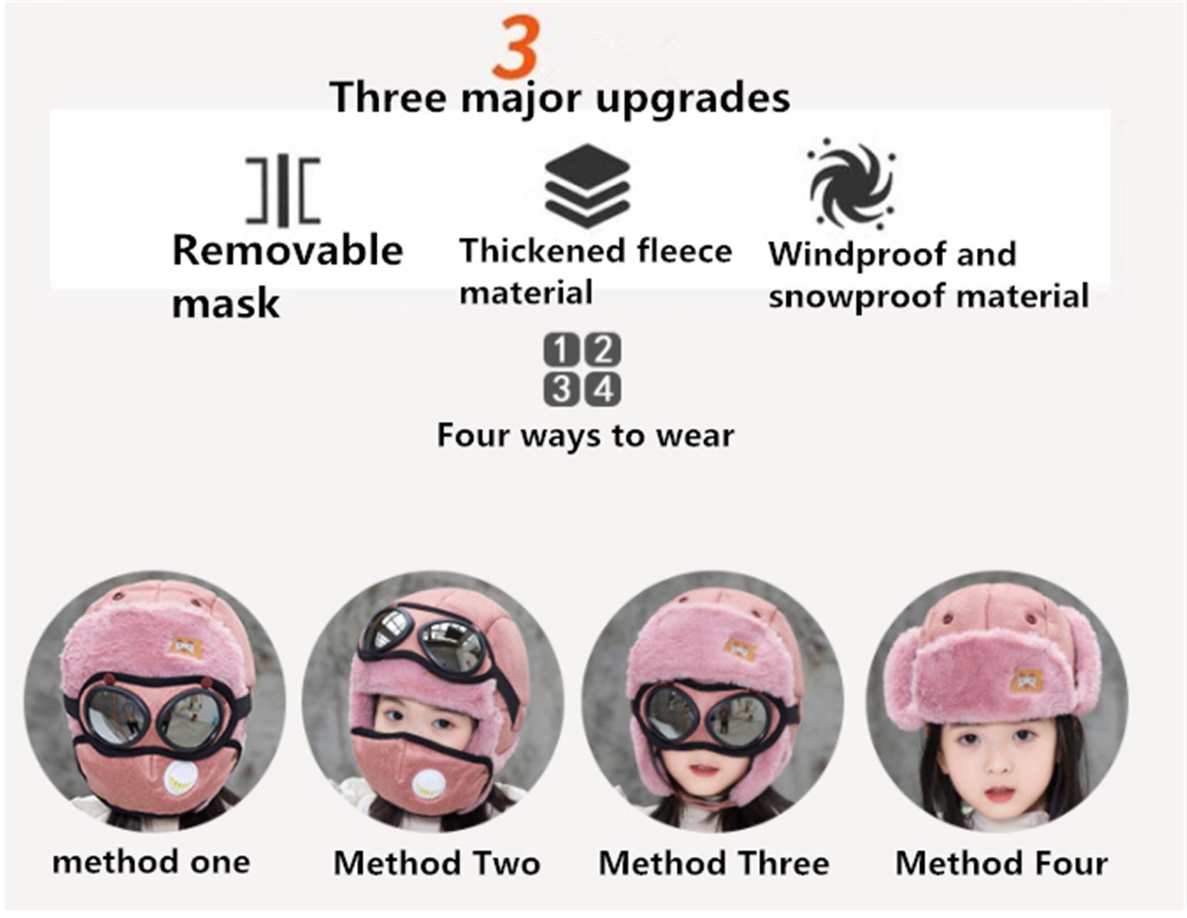 4-in-1 Kids Winter Face Mask & Aviator Hat - Unisex Cold Weather Ski Mask with Wool Cap & Goggles for Boys & Girls - Perfect for Skiing, Snowboarding & Outdoor Winter Activities