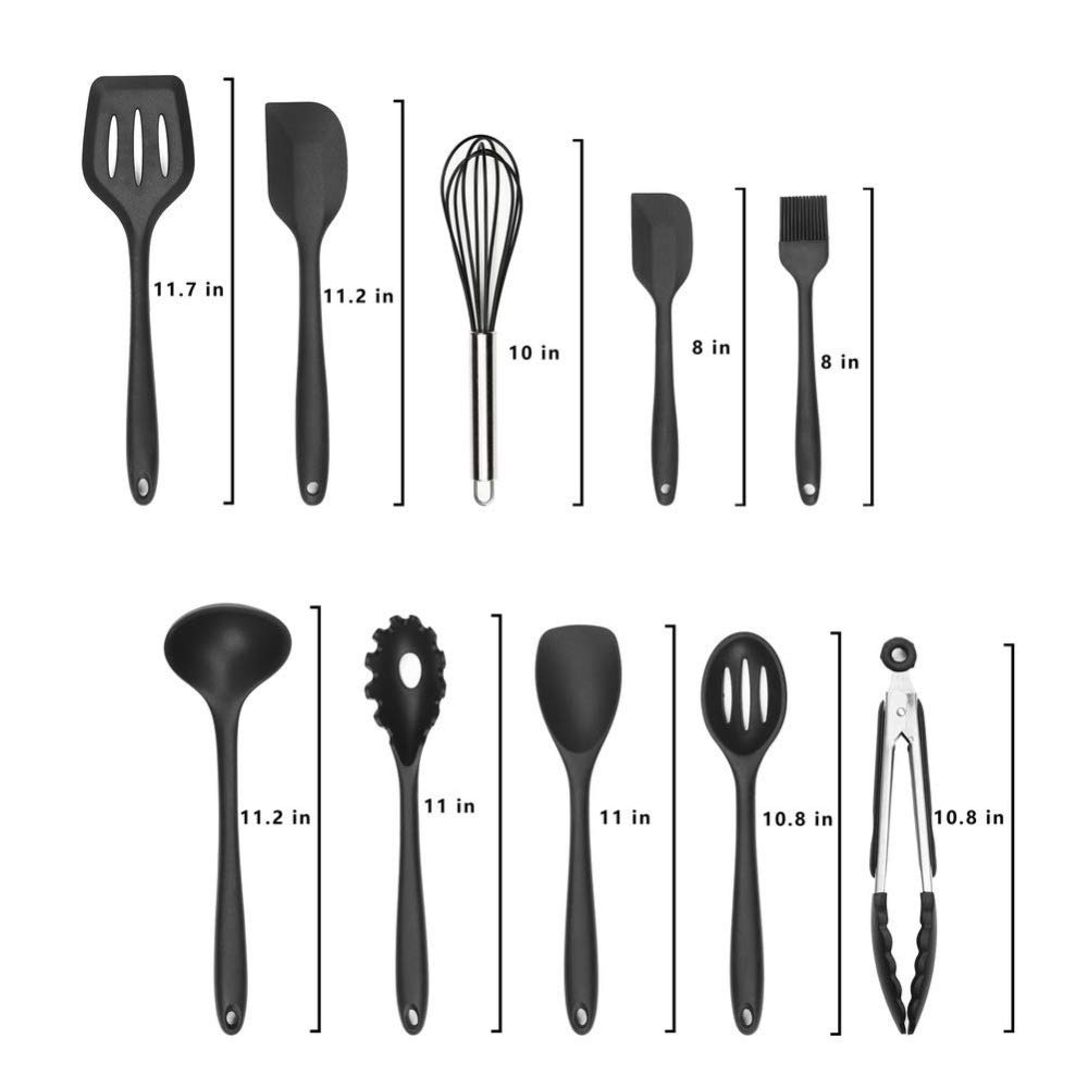 COVVY 10-Piece Silicone Kitchen Utensil Set - Heat Resistant, Non-Stick & Scratch-Free Cooking Tools for Baking, Frying & Mixing - Perfect for Everyday Cooking & Gift Giving (Black)