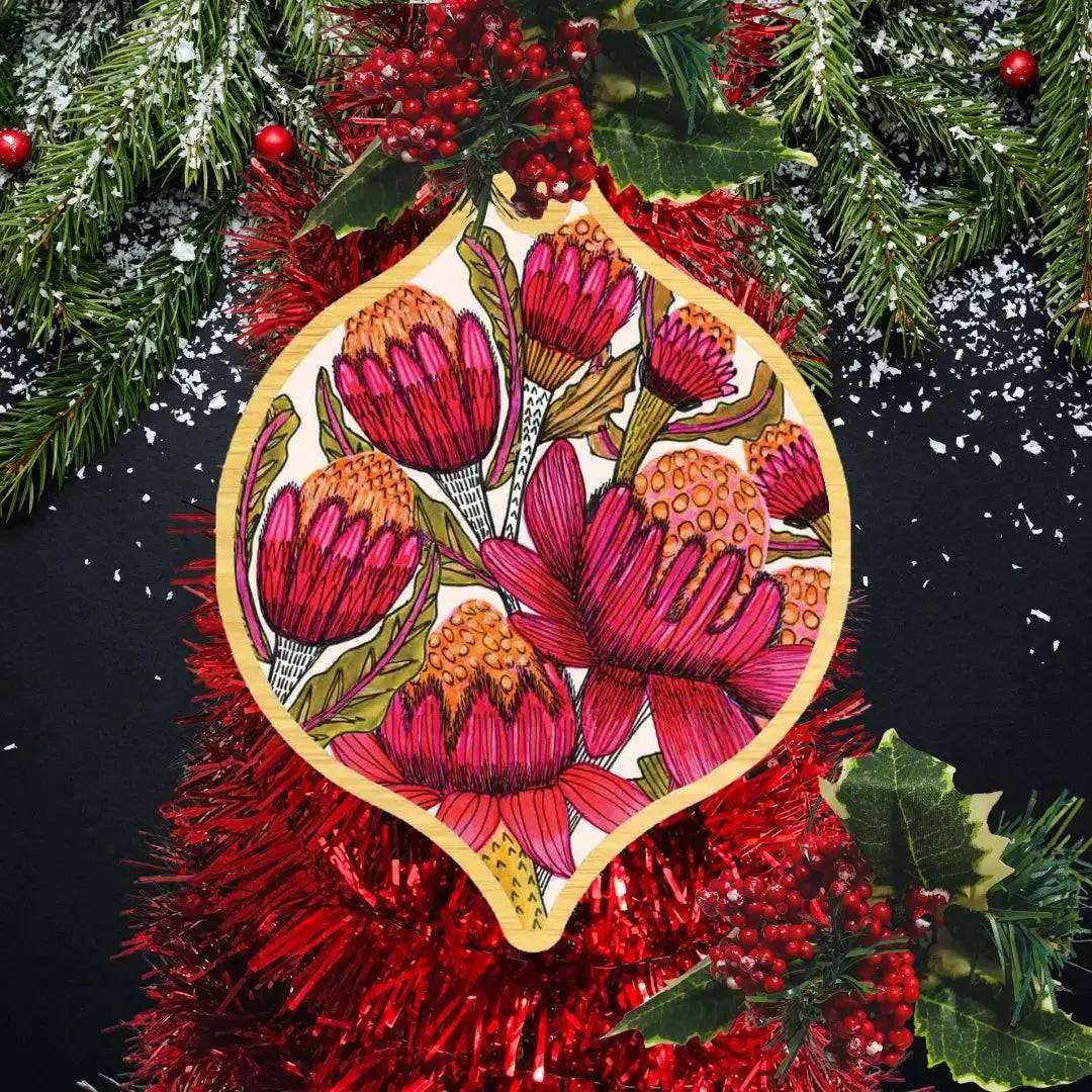 Australian Waratah Christmas Card & Bauble - Festive Holiday Greeting Card with Floral Design - Perfect for Xmas Decorations, Gift Giving & Holiday Celebrations