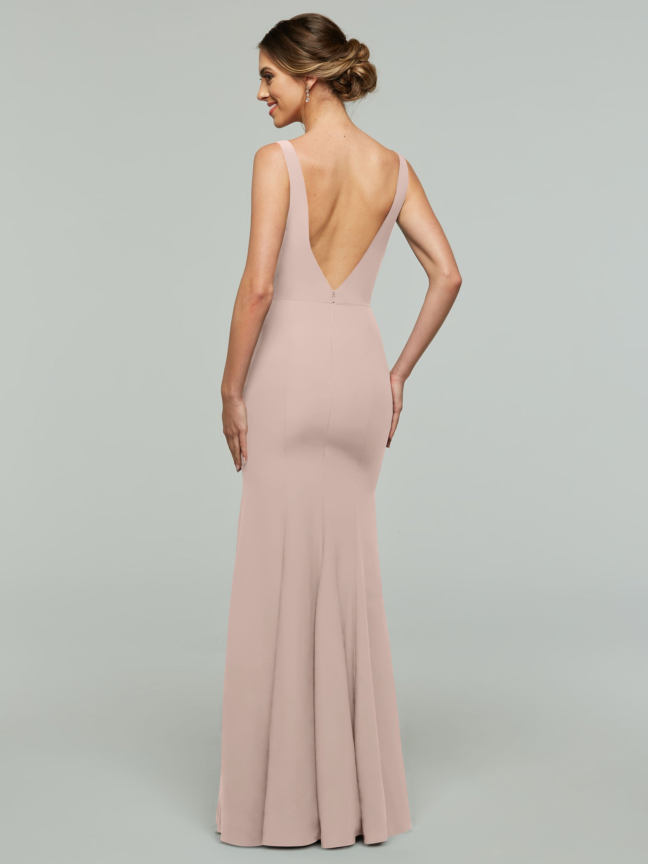 Elegant 83010 Mermaid Stretch Chiffon Bridesmaid Dress with Plunging V-Neckline - Perfect for Beach Weddings, Formal Events & Evening Parties