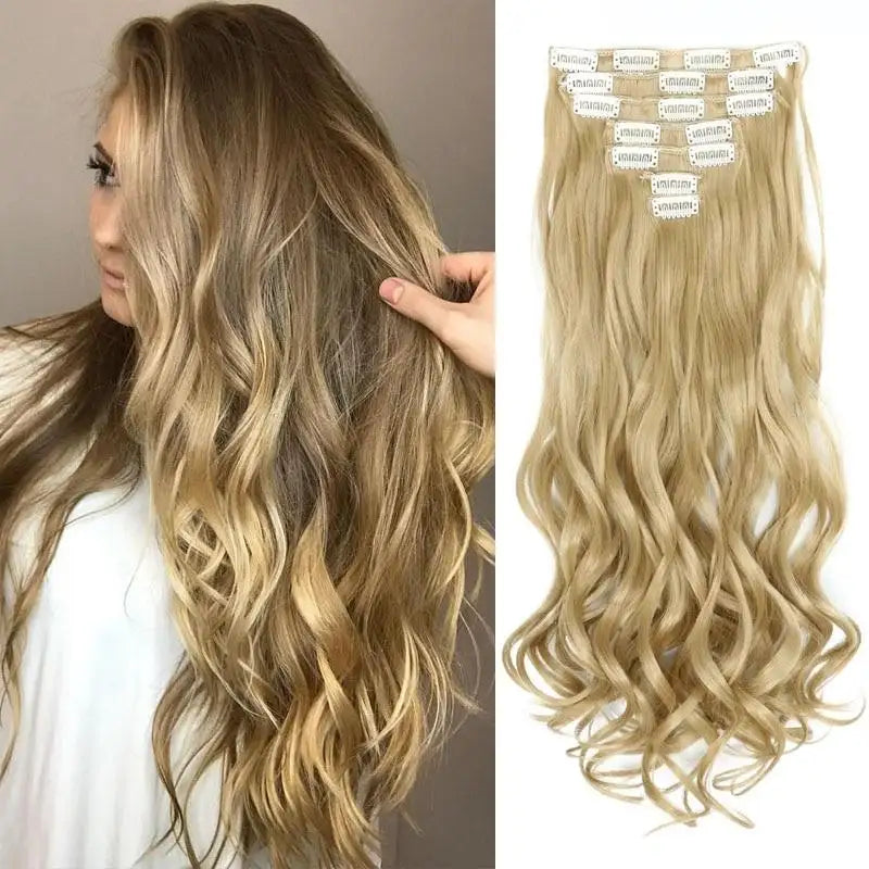 Clip on Hair Extensions 6pc Set - Human Hair Clip Ins for Volume & Length - Easy to Use & Reusable - Perfect for Parties, Weddings & Everyday Styling