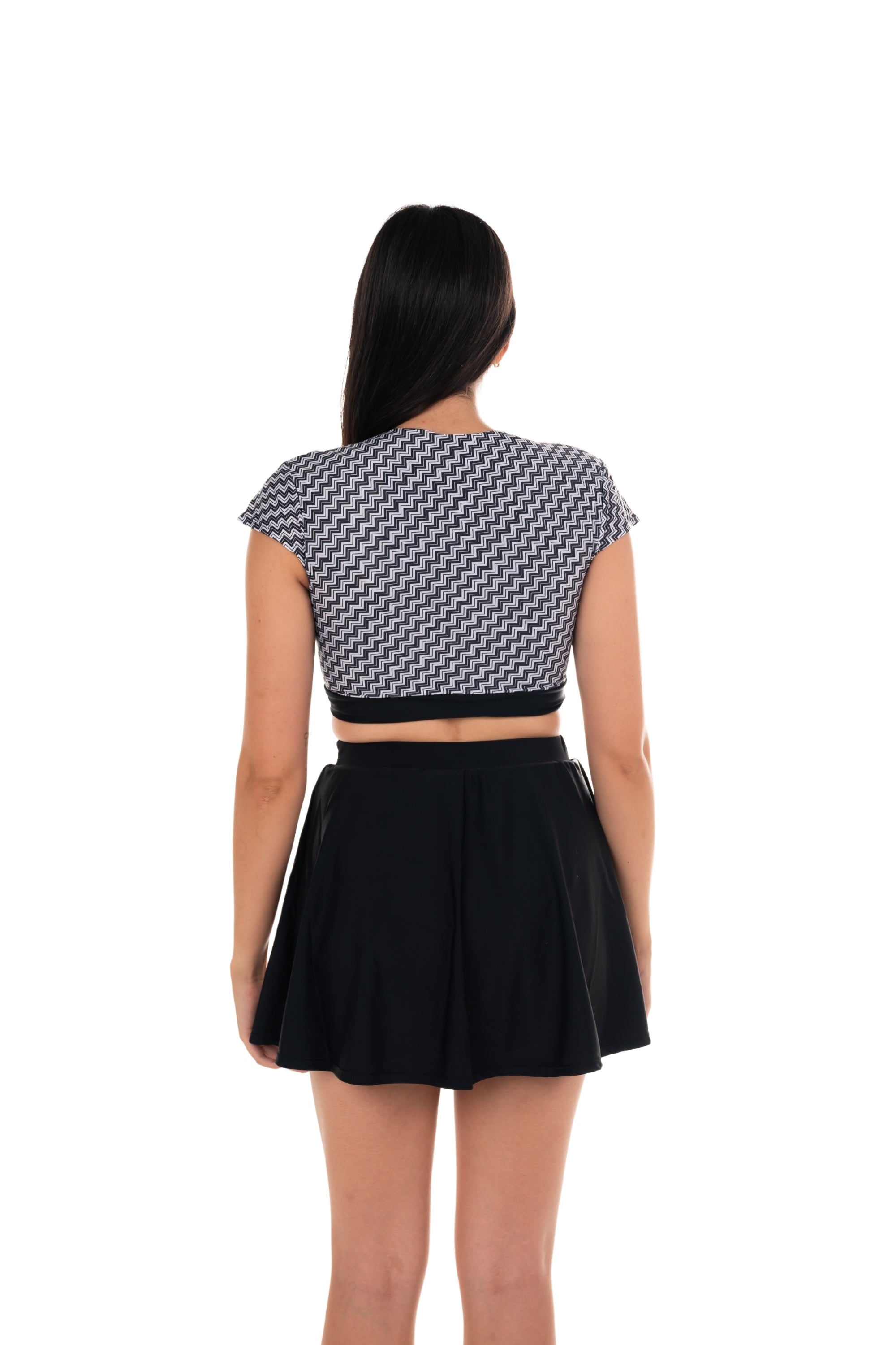 Santa Cruz Crop Sports Top - Women's Athletic Zig Zag Print Workout Shirt for Yoga, Running & Gym - Breathable & Comfortable Activewear