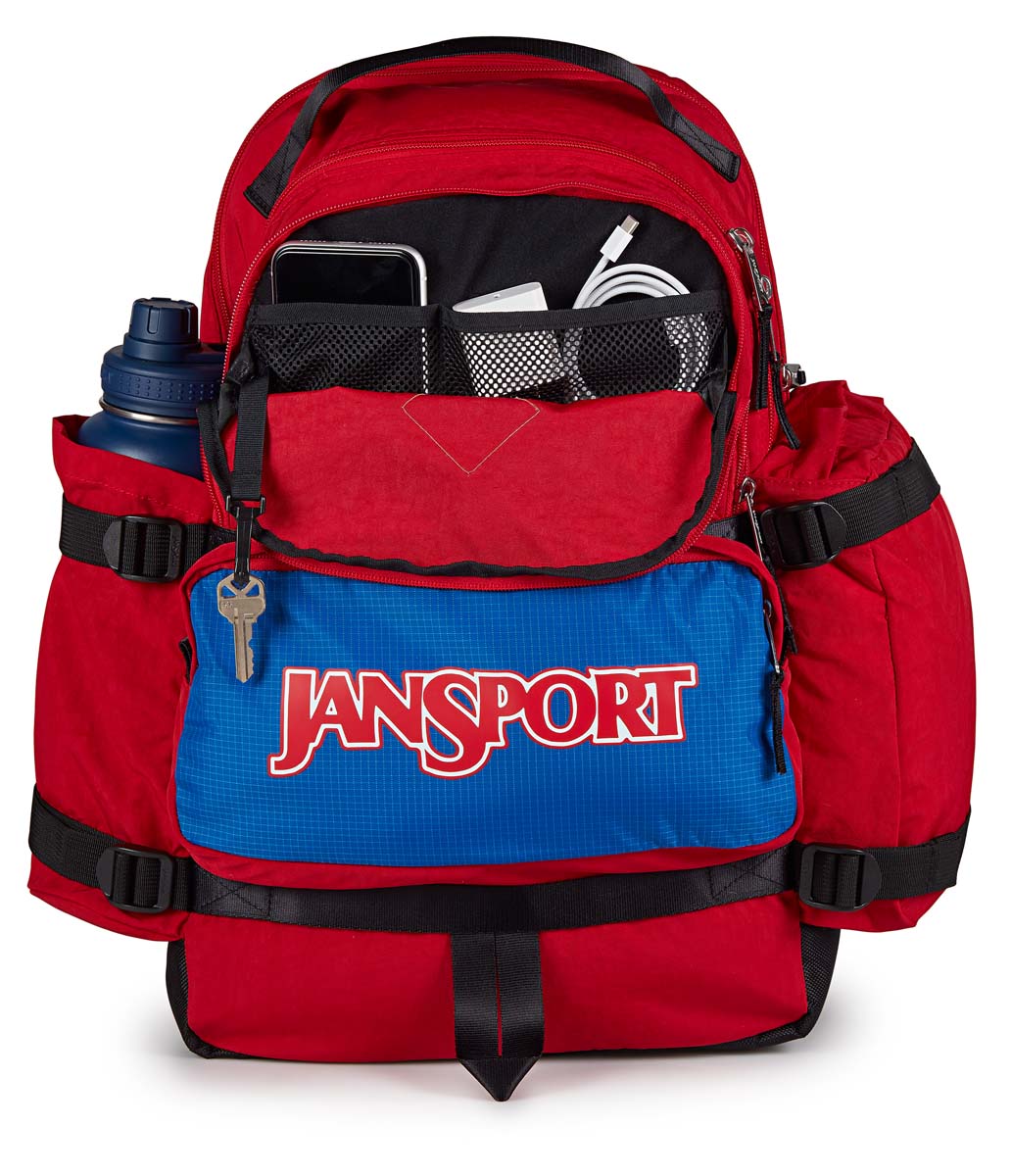 JanSport Seattle Pack Backpack - Durable & Stylish Red Tape Design for School, Travel & Outdoor Adventures