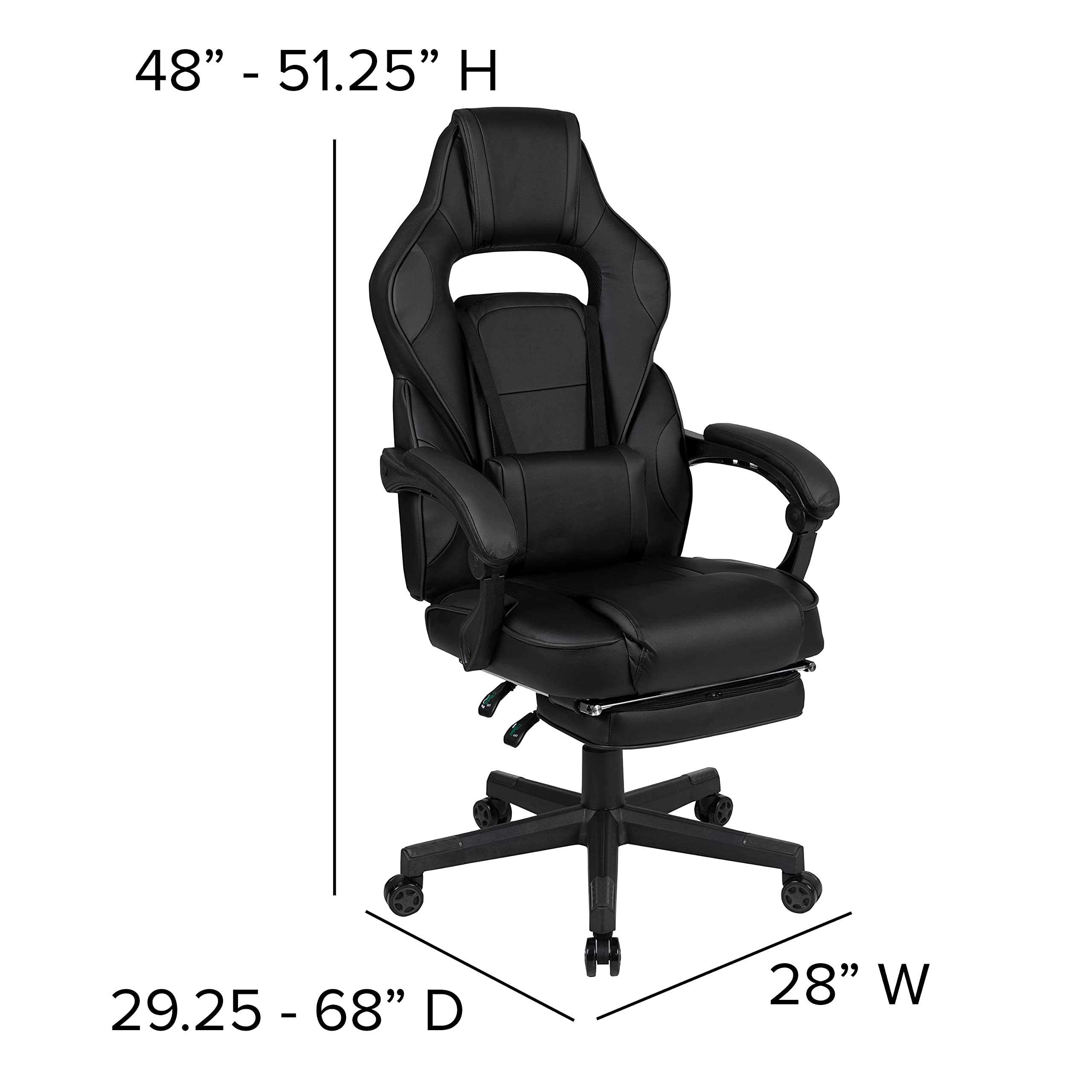 Emma & Oliver Black Ergonomic Gaming Chair with Adjustable Recline, Armrests, Footrest & Lumbar Support - Perfect for Office, Streaming & Long Gaming Sessions