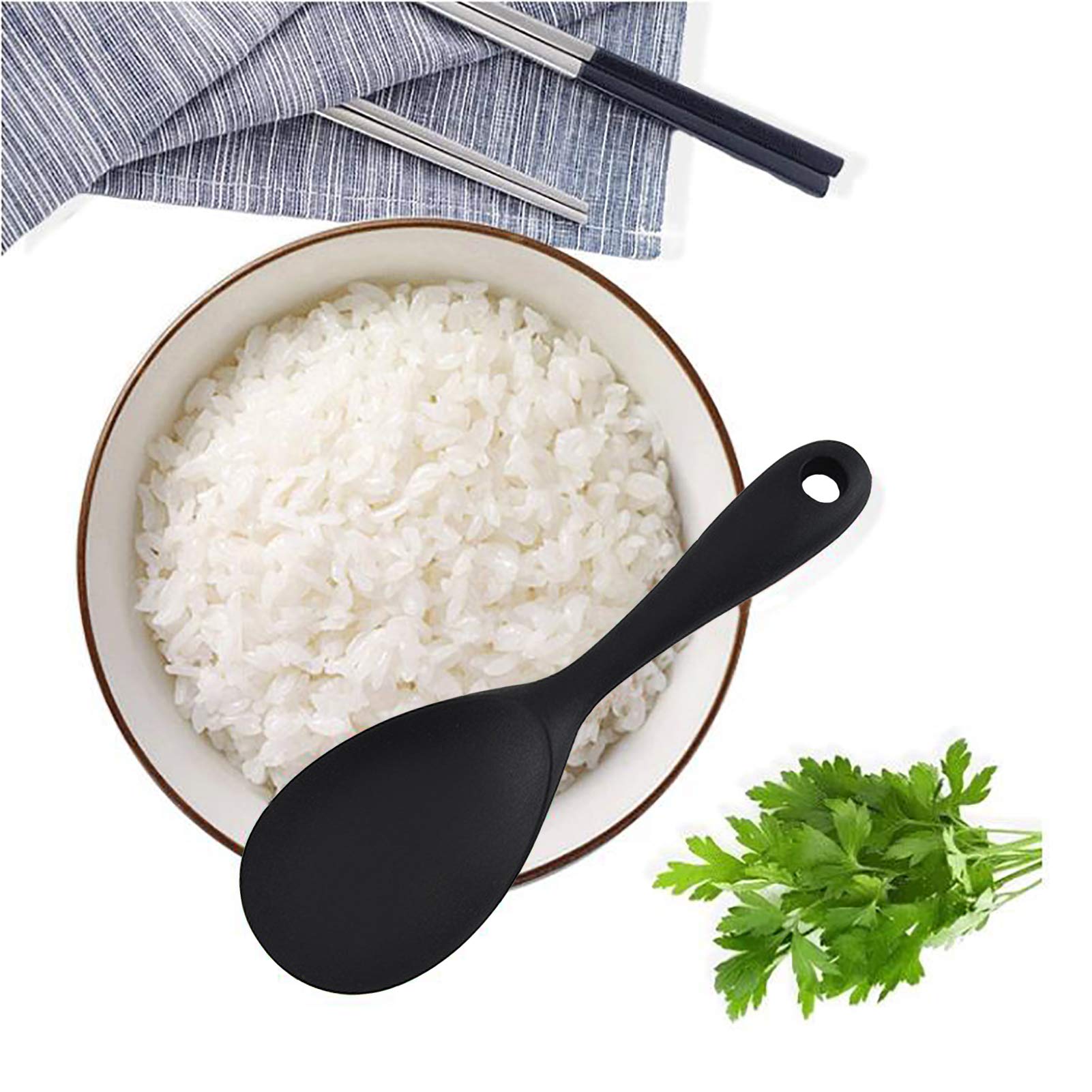 4-Piece Silicone Spoon Set - 2 Serving Spoons & 2 Rice Paddles - Hygienic Kitchen Utensils for Cooking, Baking, Mixing & Stirring - Perfect for Meal Prep, Rice Serving & Baking Needs