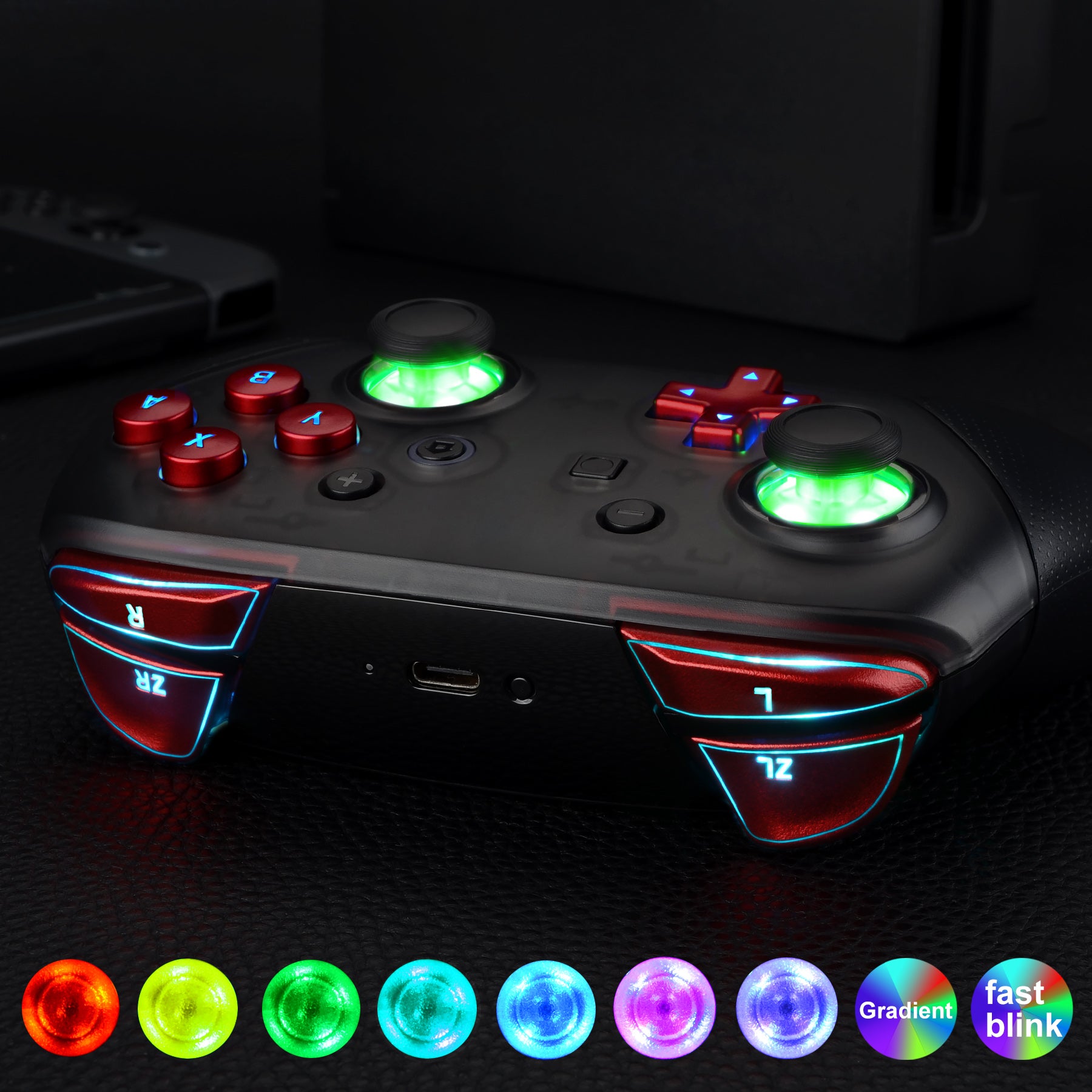 eXtremeRate Multi-Color LED Button Kit for Nintendo Switch Pro Controller - Scarlet Red | Customizable Illuminated Buttons for Gaming Enthusiasts | Perfect for Night Gaming & Competitive Play