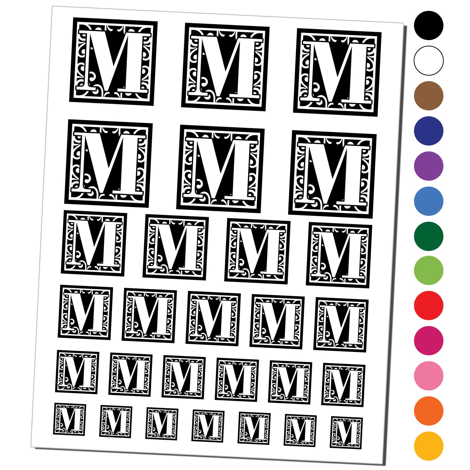 Monogram Swirls Capital Letter M Temporary Tattoo - Waterproof Fake Body Art Stickers for Women & Men - Black Letter M Tattoo Set (1 Sheet) - Perfect for Parties, Festivals, and Costume Events