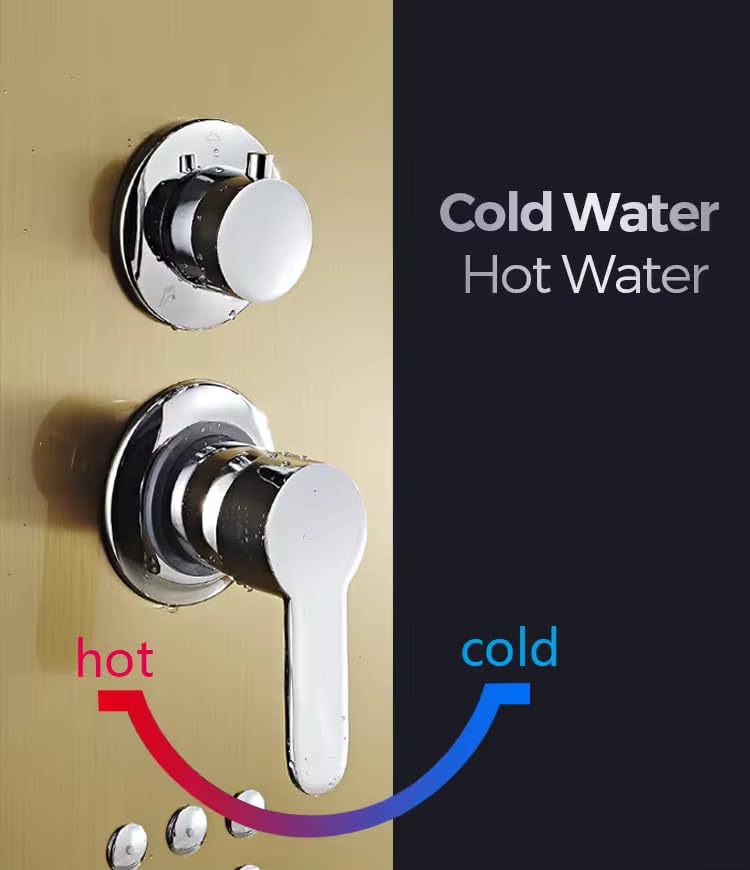 Stainless Steel Shower Panel Set - Dual Flow Overhead Waterfall & Handheld Shower - Wall Mount Bathroom Fixture in Gold Glossy Finish | Perfect for Modern Bathroom Renovation & Spa-Like Shower Experience