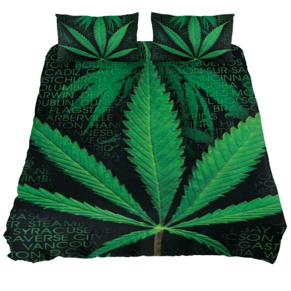 Premium 3-Piece King Size Marijuana Weed Duvet Cover Set - 102x90 Inches Comforter with 2 Pillowcases | Soft & Stylish Cannabis-Themed Bedding for Adults, Dorm Room Decor, Stoner Gifts & Hippie Home Decor
