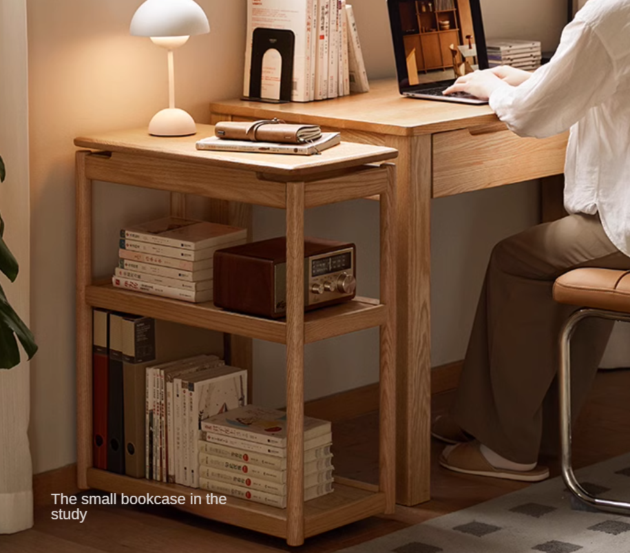 Solid Oak and Ash Wood Mobile Side Table - Portable End Table for Living Room, Bedroom, or Outdoor Use