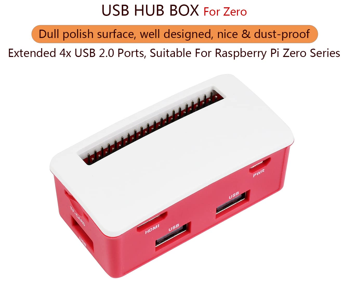 Raspberry Pi Zero 2W/2WH/Zero USB Hub HAT Board with 4-Port USB 2.0 Expansion & ABS Protective Case - Dustproof Design for DIY Projects, Home Automation, and IoT Applications