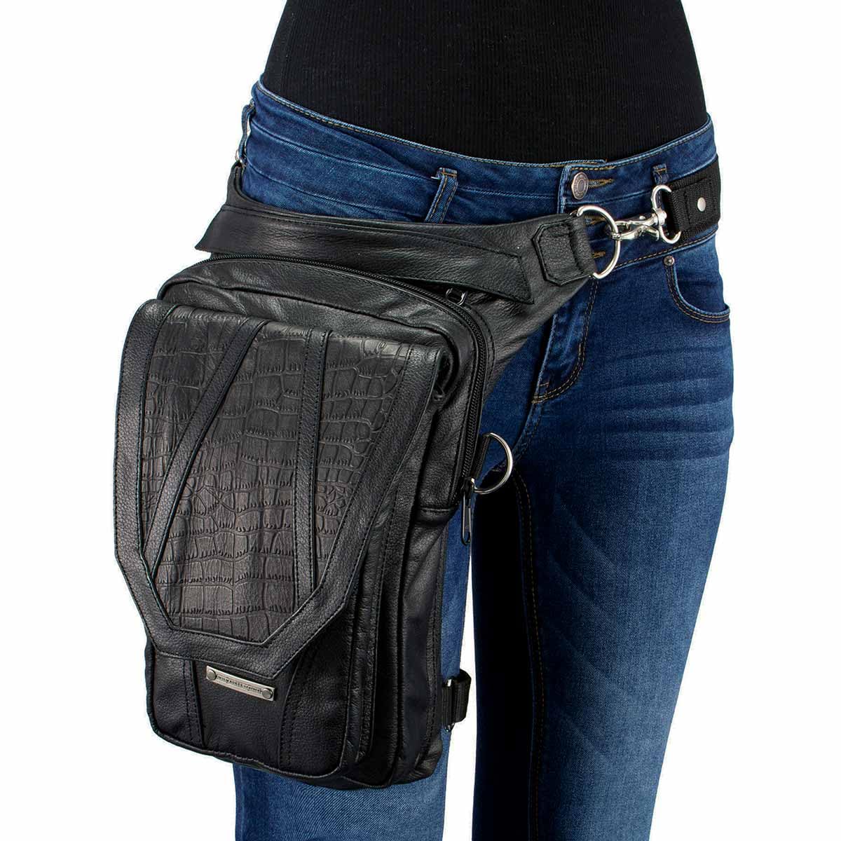 Milwaukee Leather MP8896 Extra Large Conceal Carry Thigh Holster Bag - Black Leather Waist Belt Holster for Pistol & Accessories - Perfect for Hiking, Travel & Tactical Use